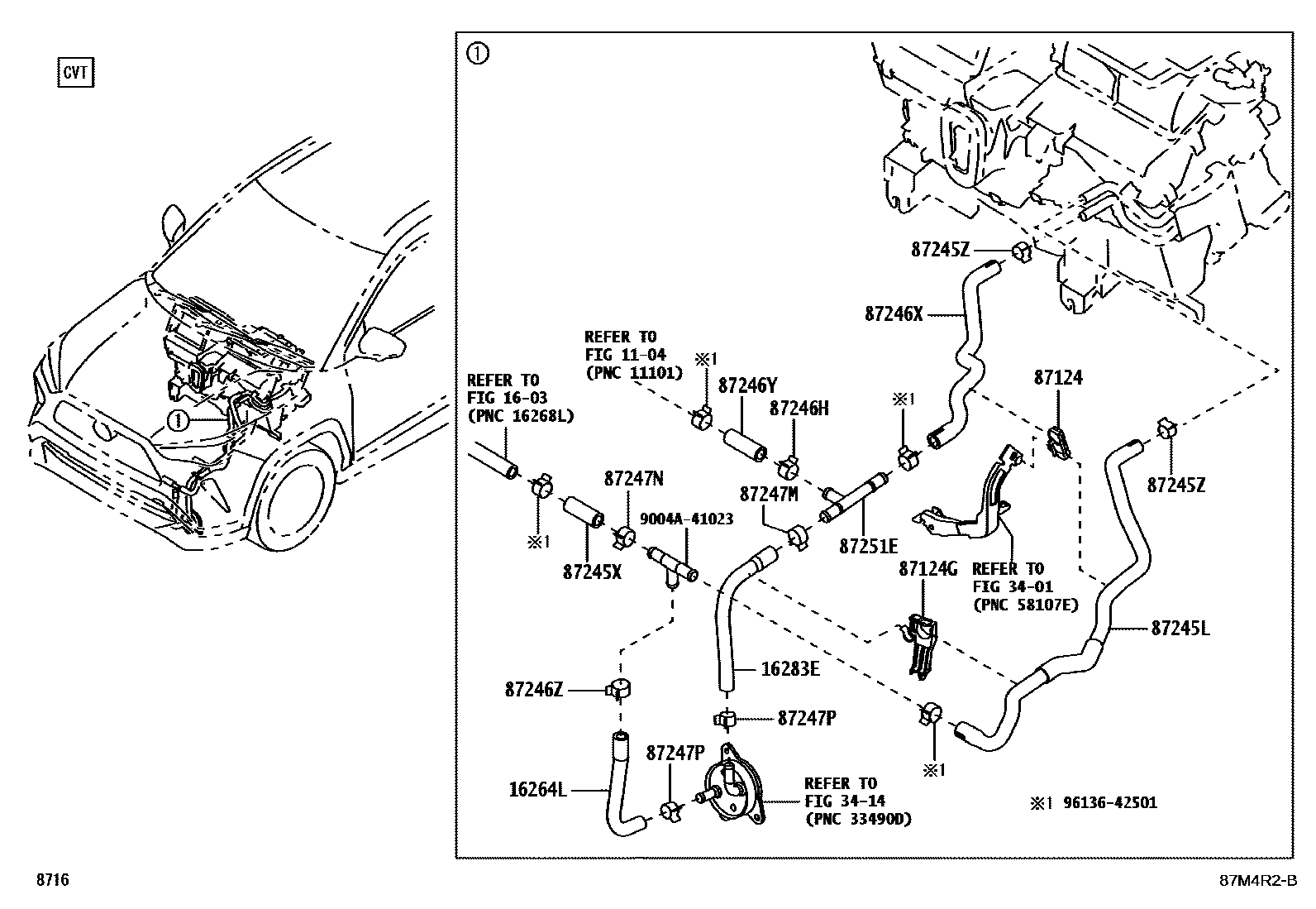 Toyota YARIS 暖风和空调系统 - 水管 EPC diagram — 87M4R2B