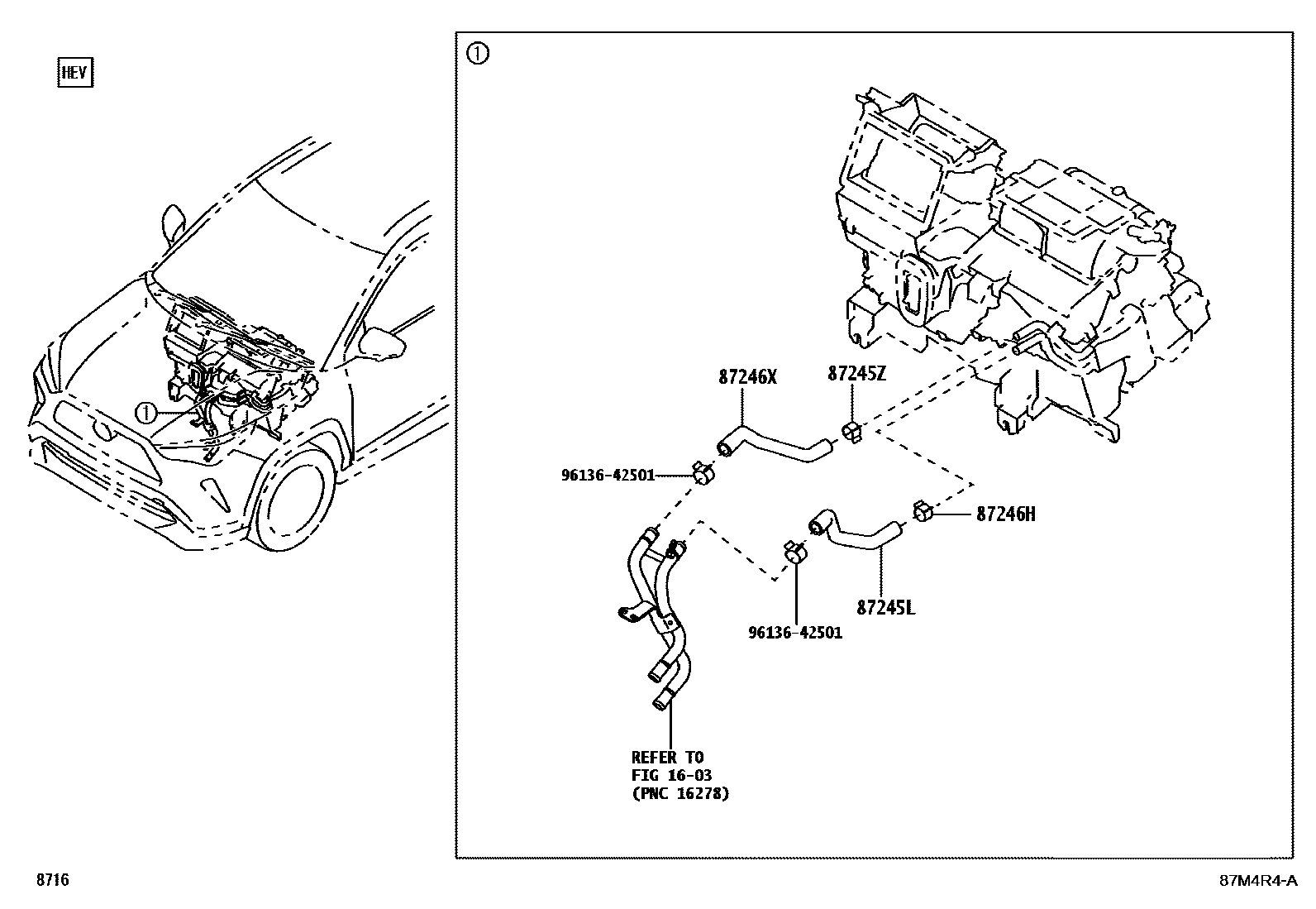 Toyota YARIS 暖风和空调系统 - 水管 EPC diagram — 87M4R4A