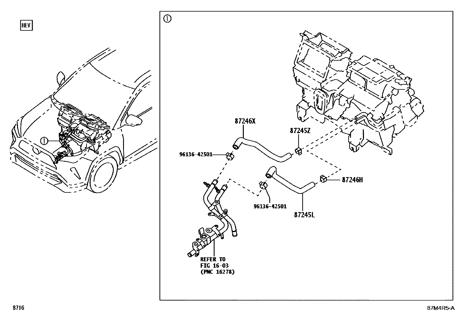 Toyota YARIS 暖风和空调系统 - 水管 EPC diagram — 87M4R5A
