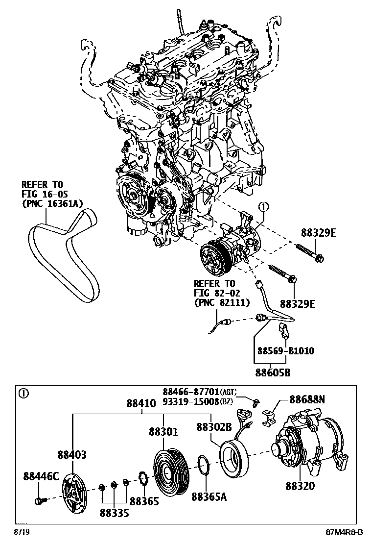 Toyota YARIS Heating & Air Conditioning - Compressor EPC diagram — 87M4R8B