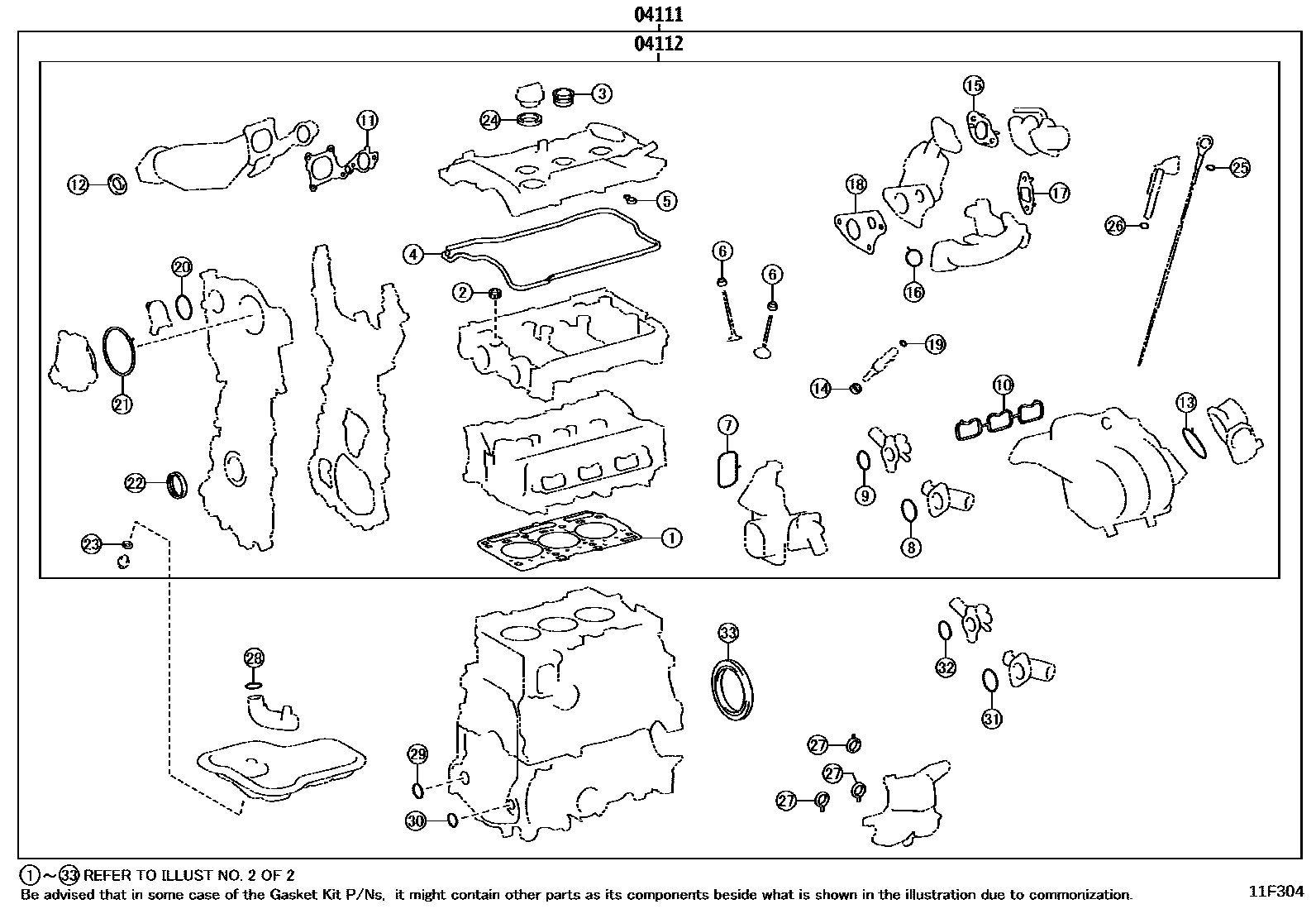 Toyota YARIS Engine Overhaul Gasket Kit EPC diagram — 11F304