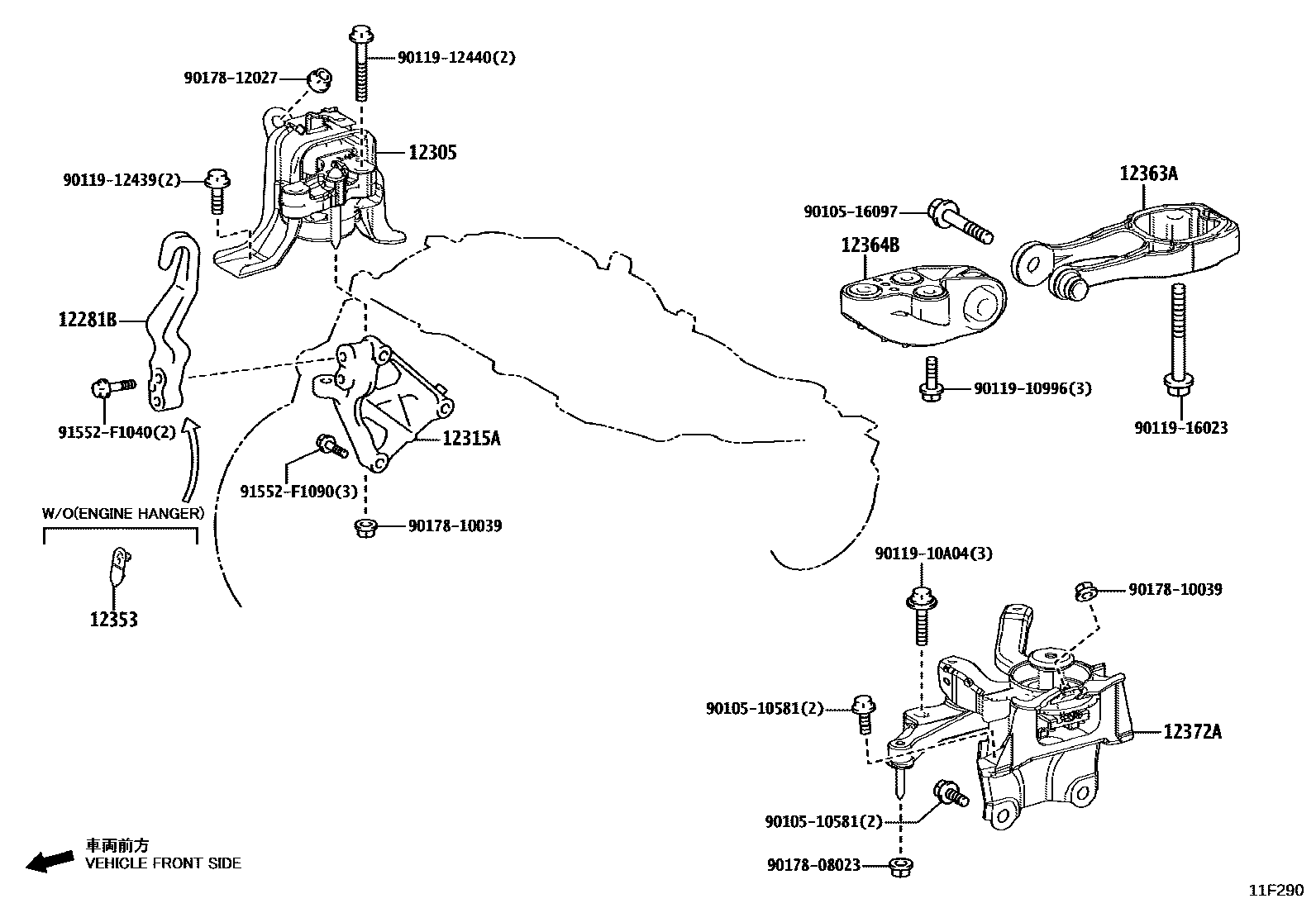 Toyota YARIS Engine Mounting EPC diagram — 11F290
