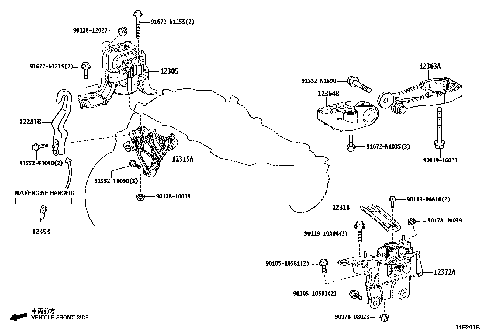 Toyota YARIS Engine Mounting EPC diagram — 11F291B