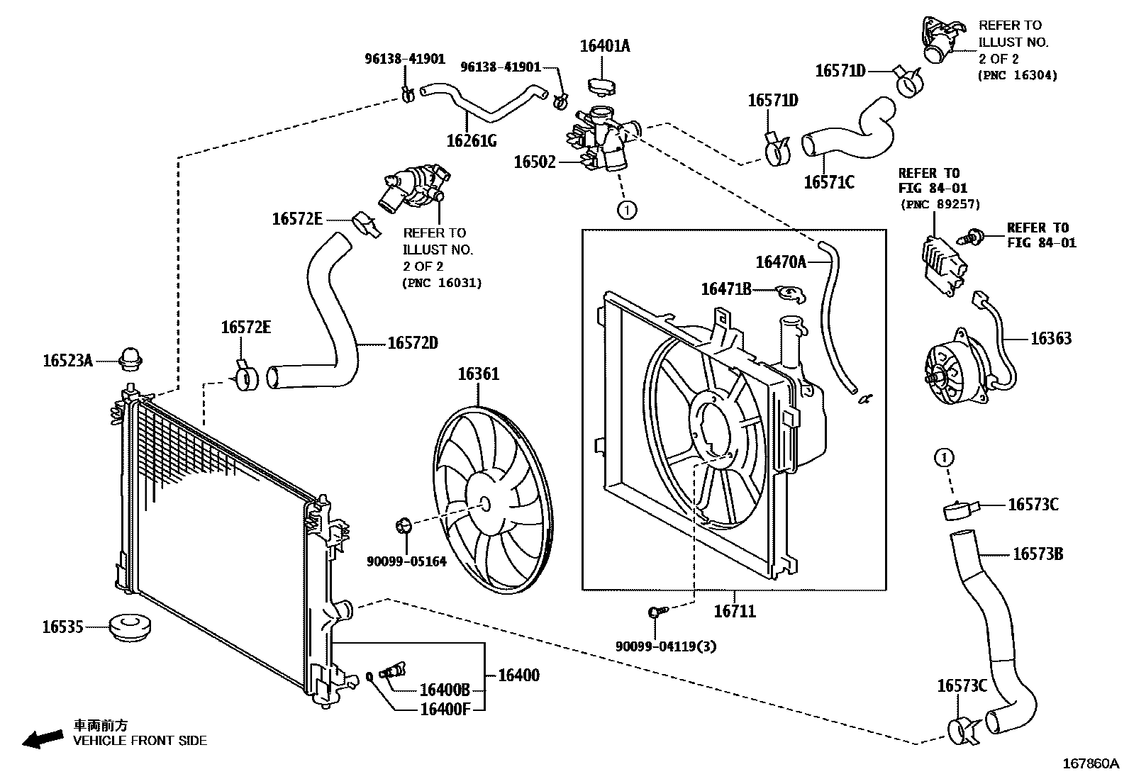 Toyota YARIS RADIATOR & WATER OUTLET EPC diagram — 167860A
