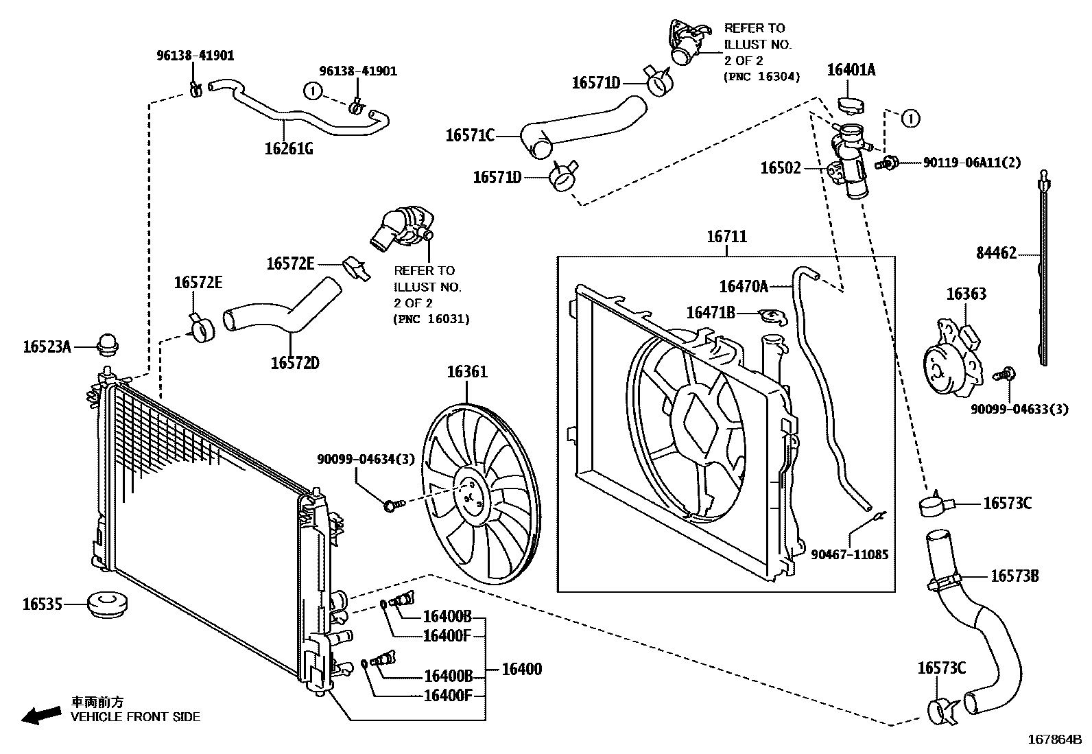 Toyota YARIS RADIATOR & WATER OUTLET EPC diagram — 167864B
