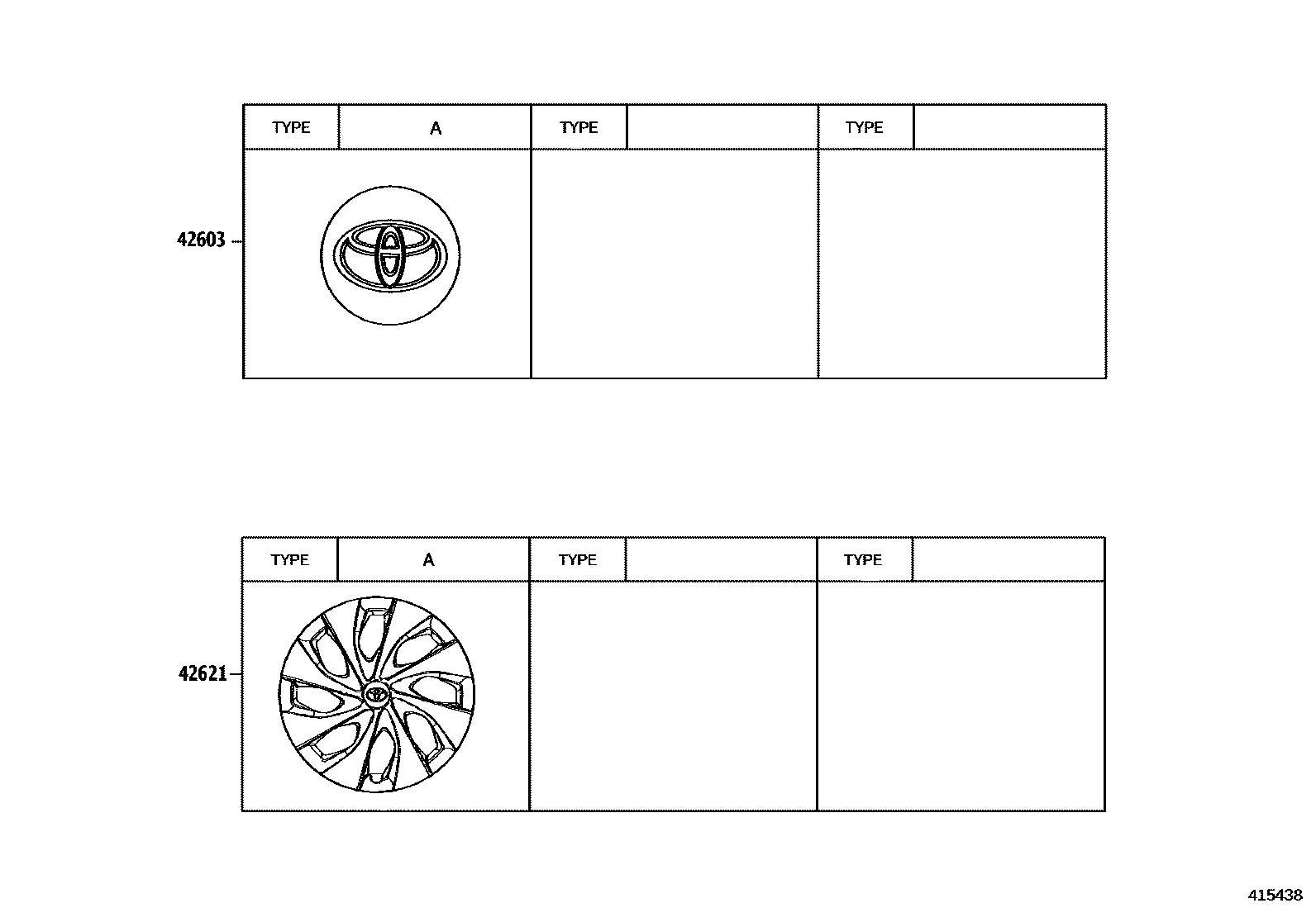 Toyota YARIS 车轮和车轮盖 EPC diagram — 415438