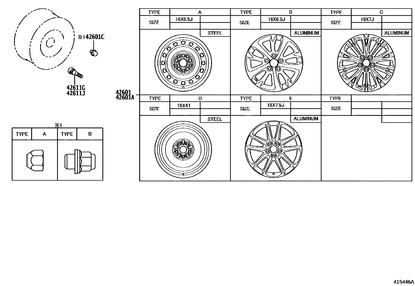 Toyota YARIS 车轮和车轮盖 EPC diagram — 415446A