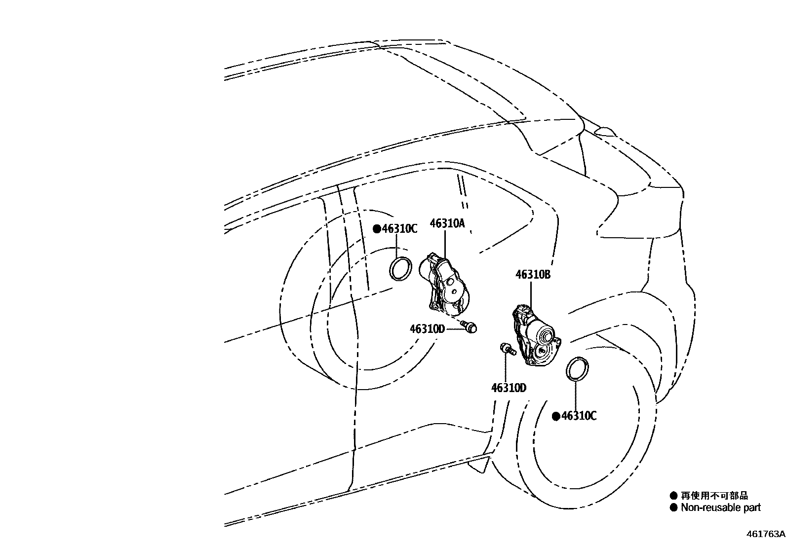 Toyota YARIS Parking Brake & Cable EPC diagram — 461763A