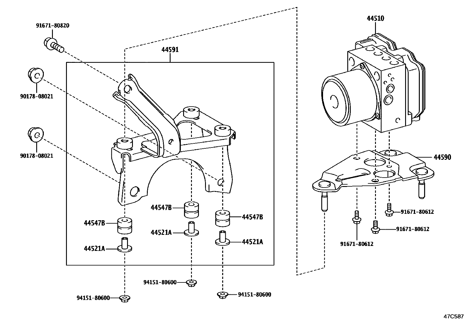 Toyota YARIS 制动配管和卡箍 EPC diagram — 47C587