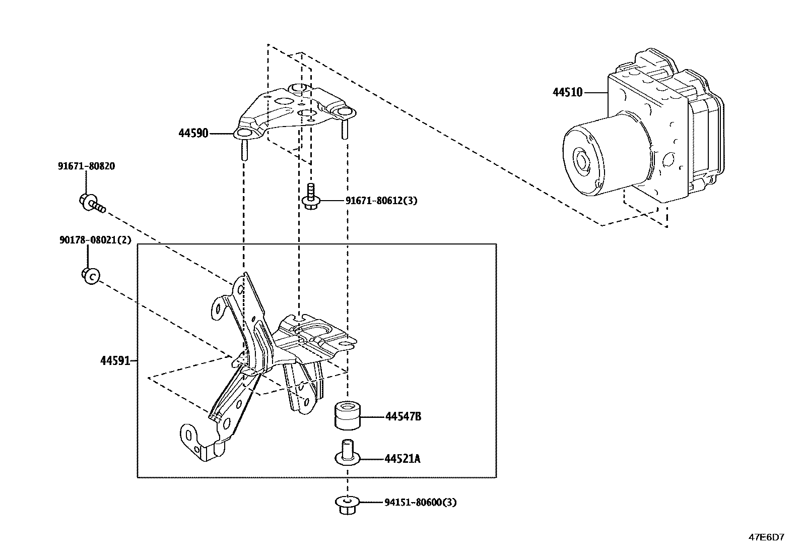 Toyota YARIS 制动配管和卡箍 EPC diagram — 47E6D7