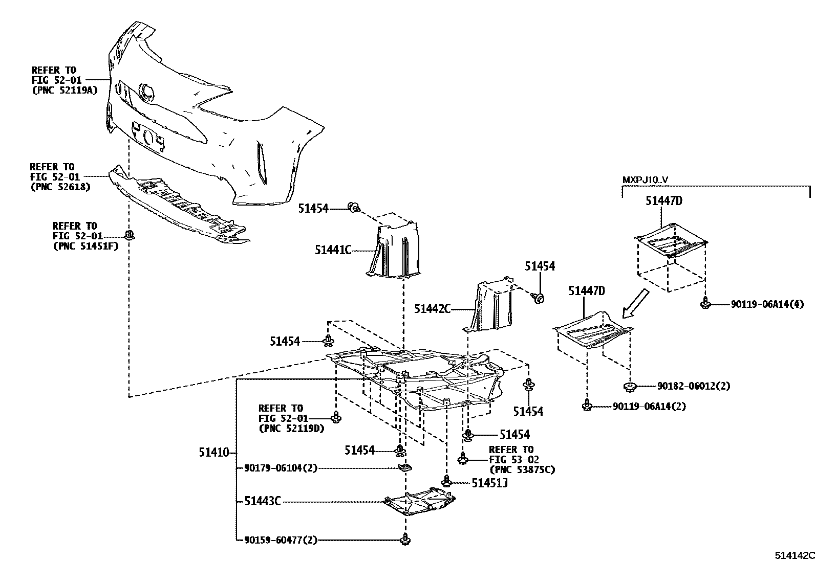 Toyota YARIS 悬架横梁和发动机底罩 EPC diagram — 514142C