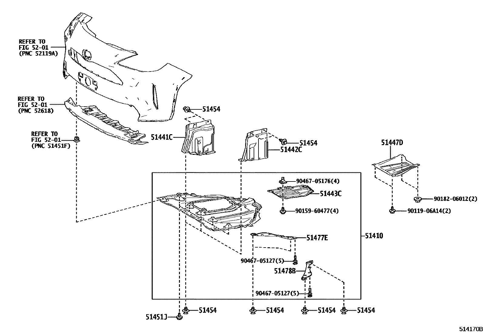 Toyota YARIS 悬架横梁和发动机底罩 EPC diagram — 514170B
