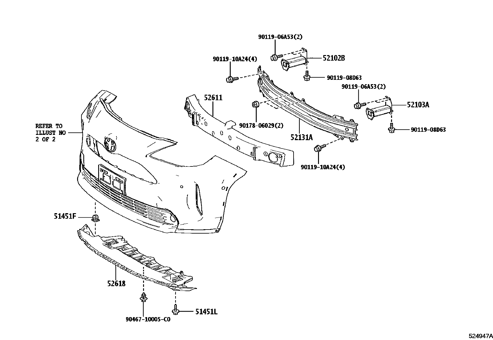 Toyota YARIS 前保险杠及附件 EPC diagram — 524947A