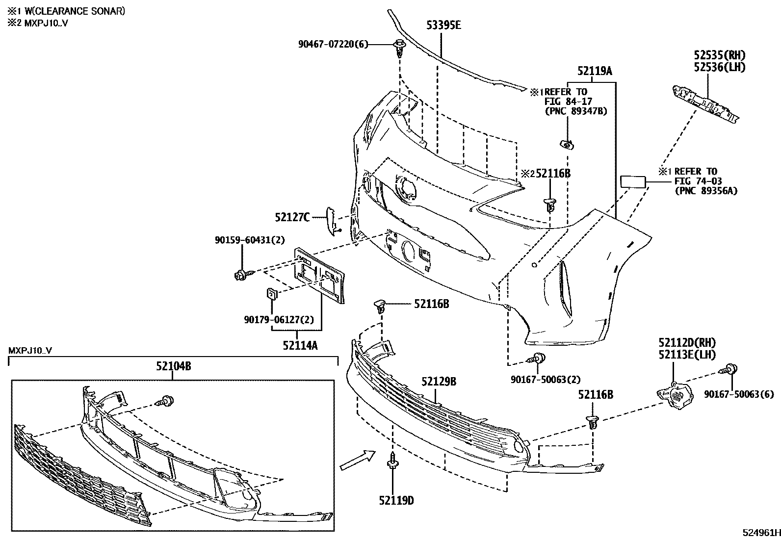 Toyota YARIS 前保险杠及附件 EPC diagram — 524961H