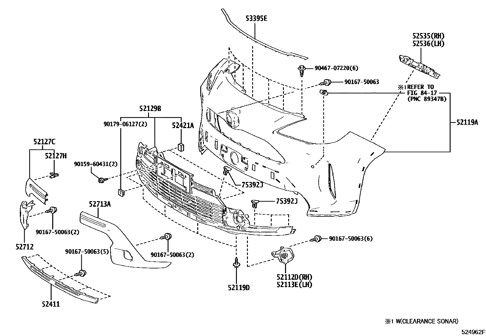 Toyota YARIS 前保险杠及附件 EPC diagram — 524962F