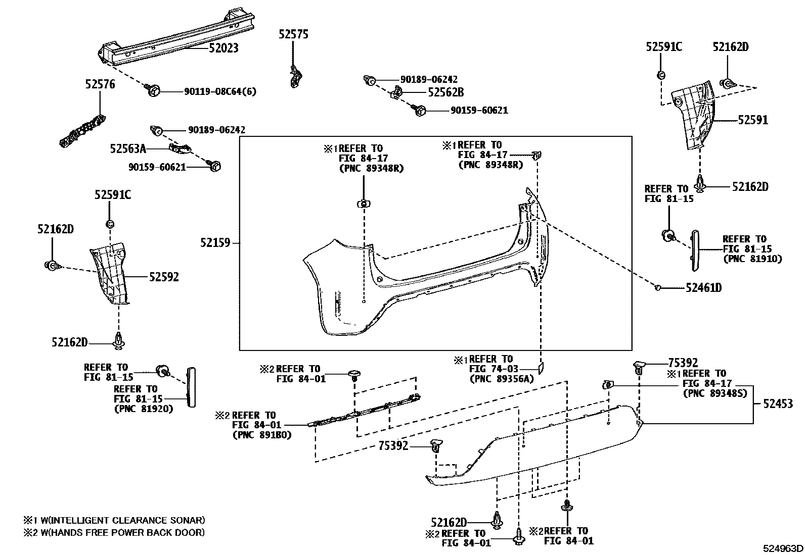 Toyota YARIS 后保险杠及附件 EPC diagram — 524963D
