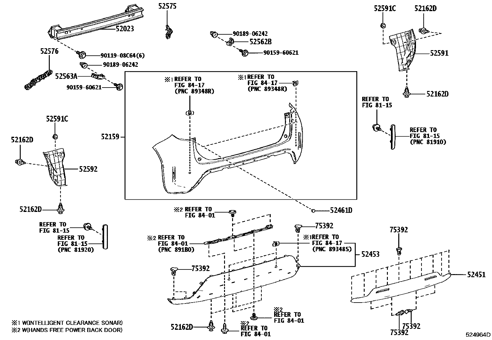 Toyota YARIS 后保险杠及附件 EPC diagram — 524964D
