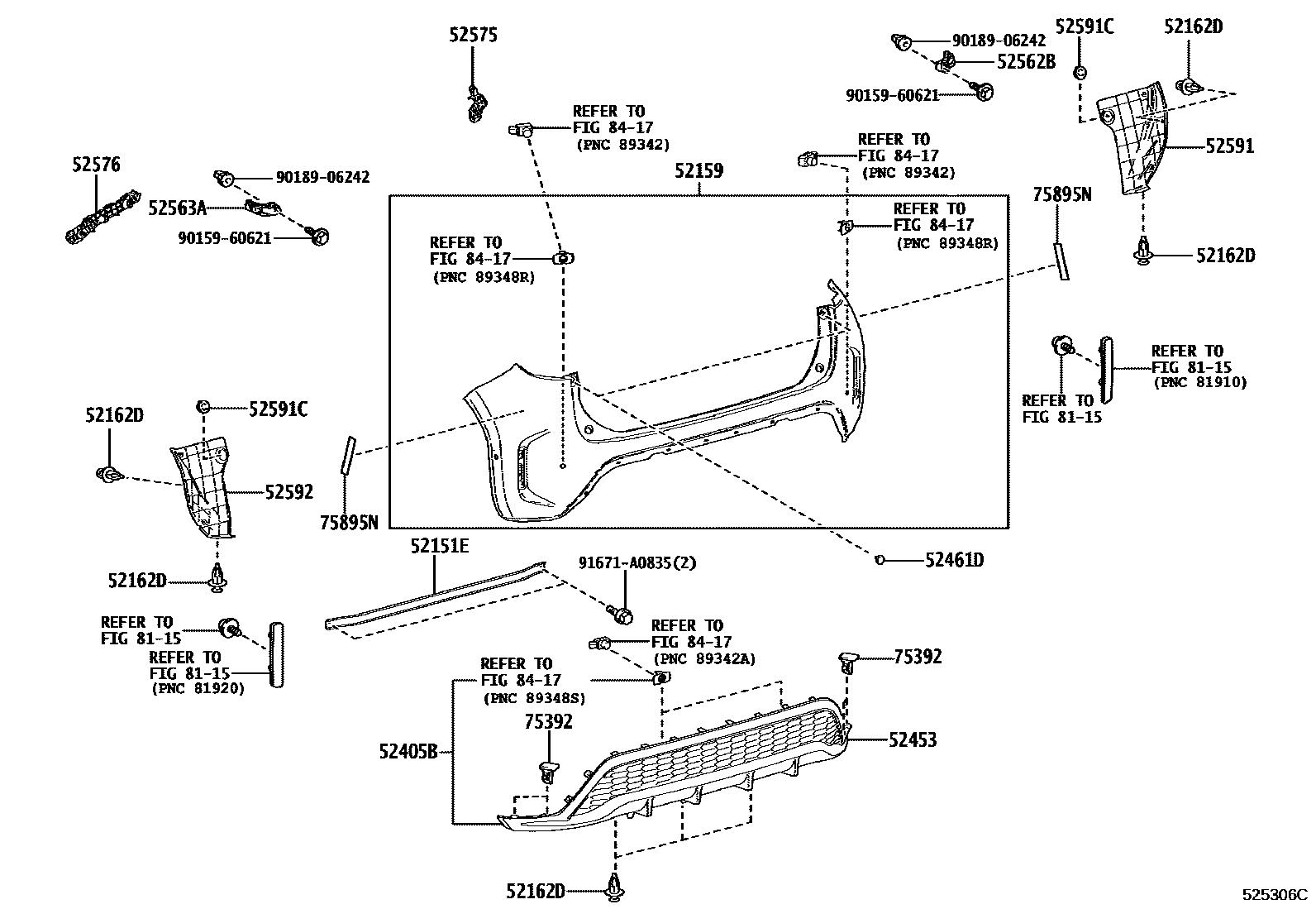 Toyota YARIS 后保险杠及附件 EPC diagram — 525306C
