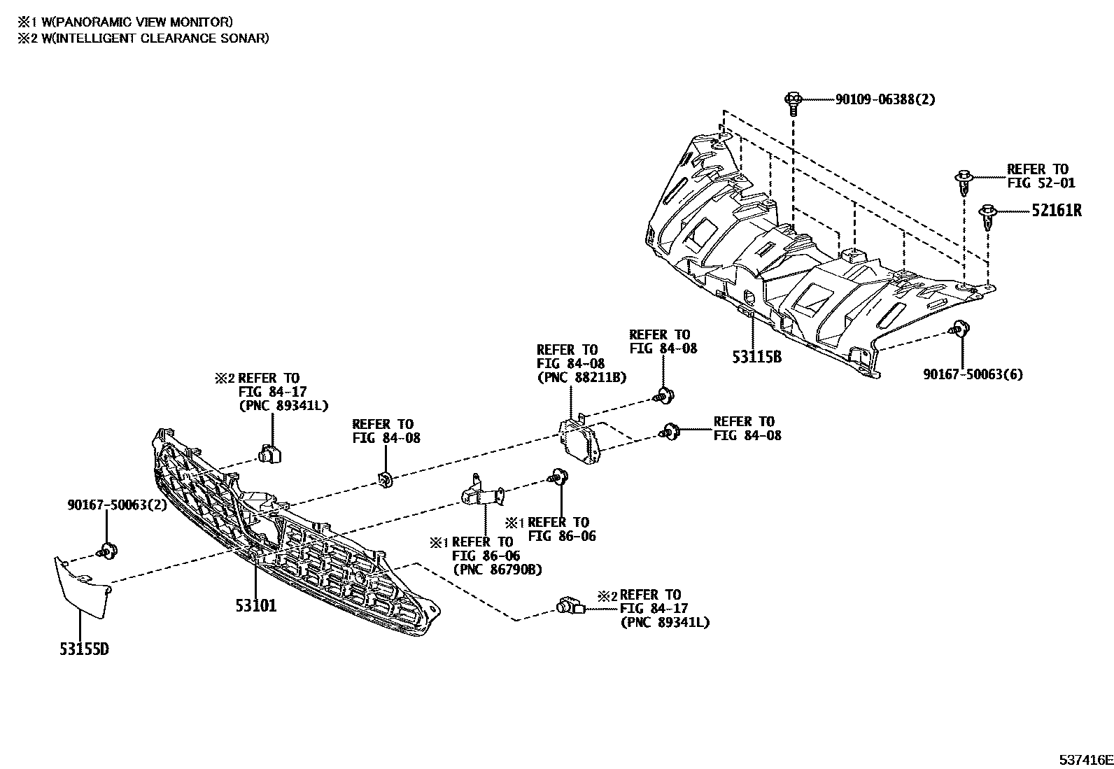 Toyota YARIS radiator grille EPC diagram — 537416E