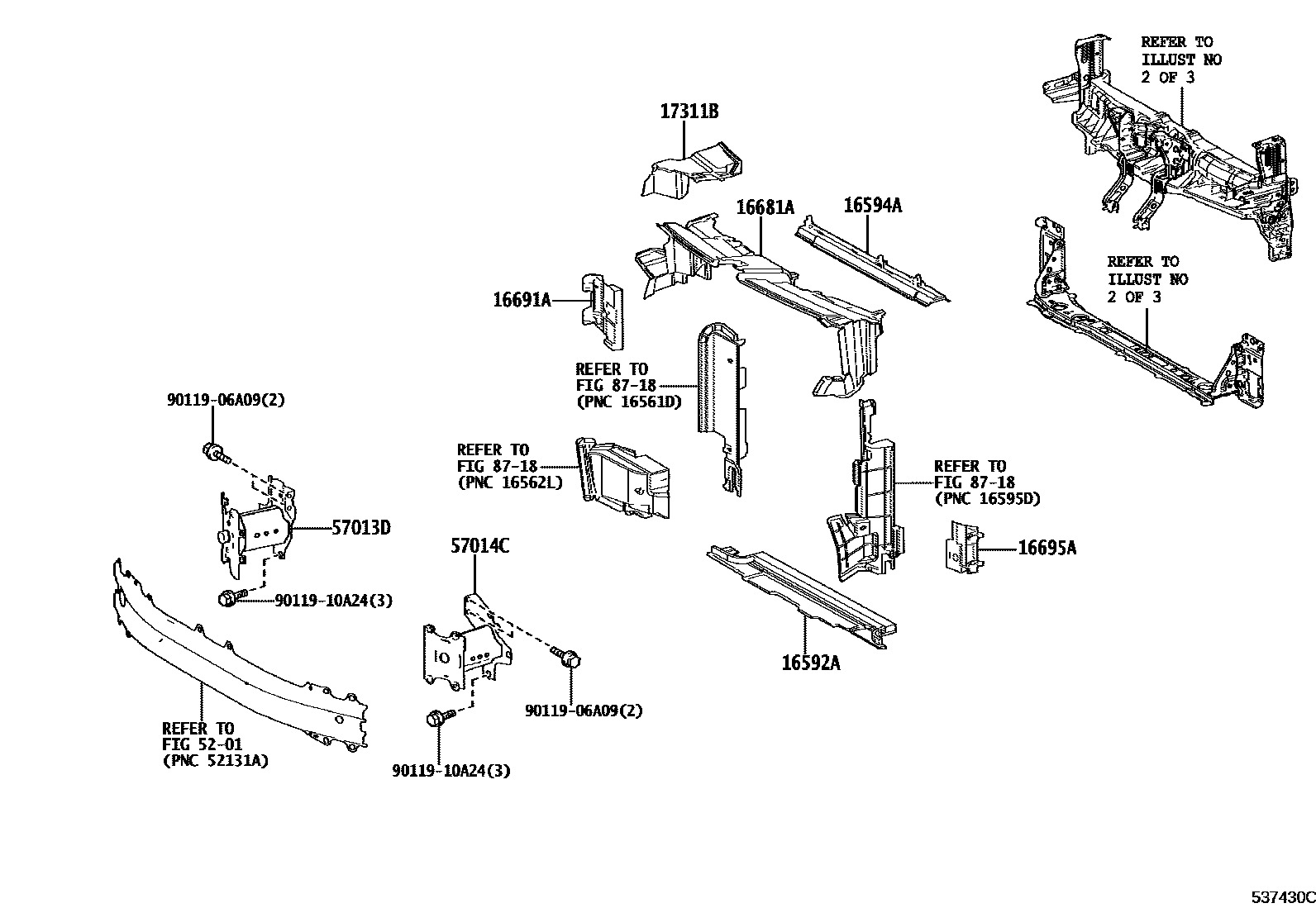 Toyota YARIS 前翼子板挡泥板和前围板 EPC diagram — 537430C