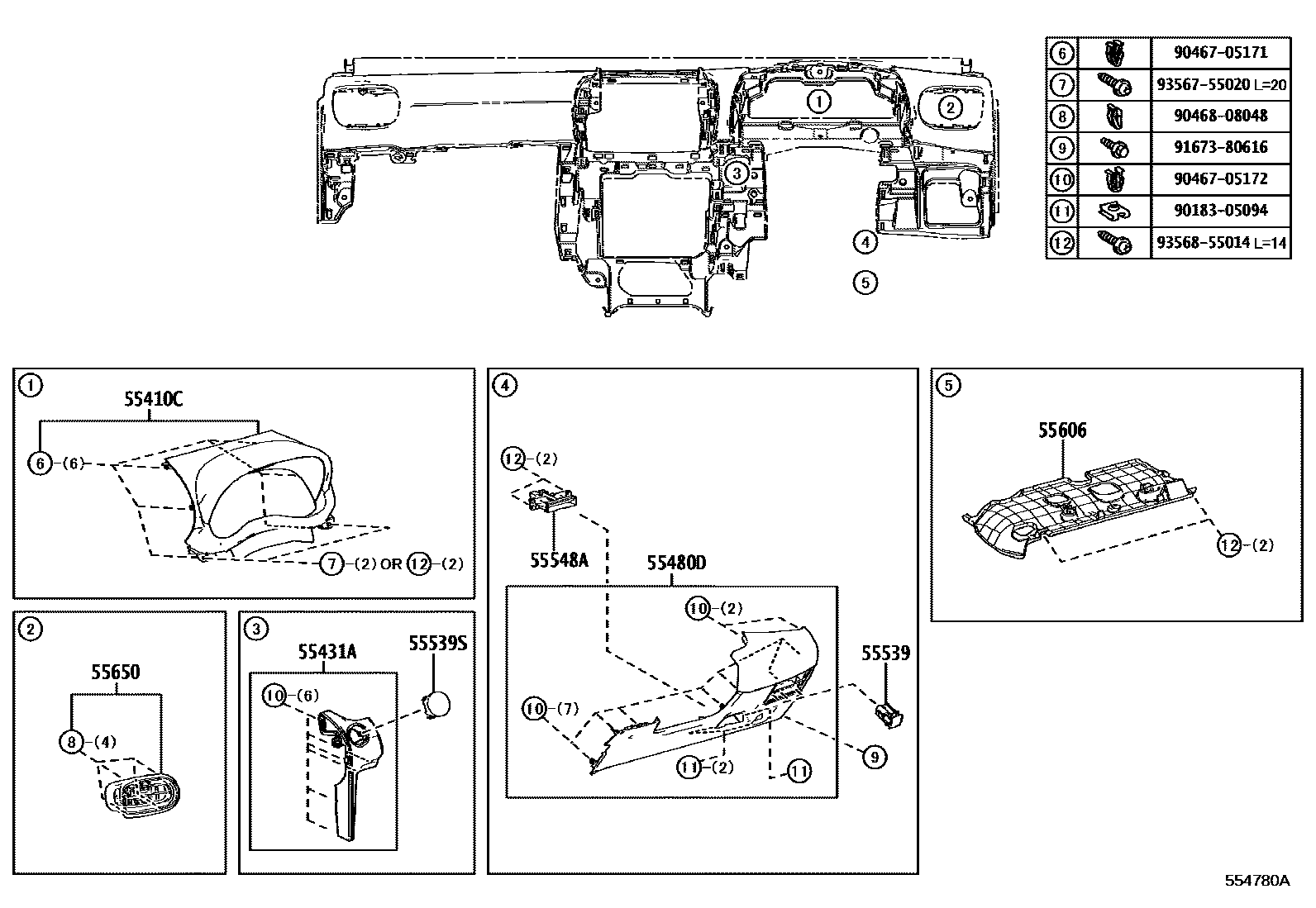 Toyota YARIS 仪表板和手套箱 EPC diagram — 554780A