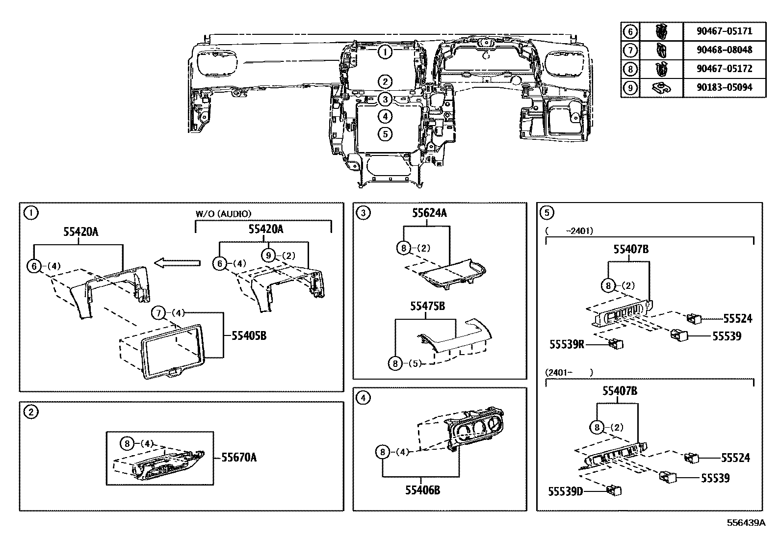 Toyota YARIS 仪表板和手套箱 EPC diagram — 556439A