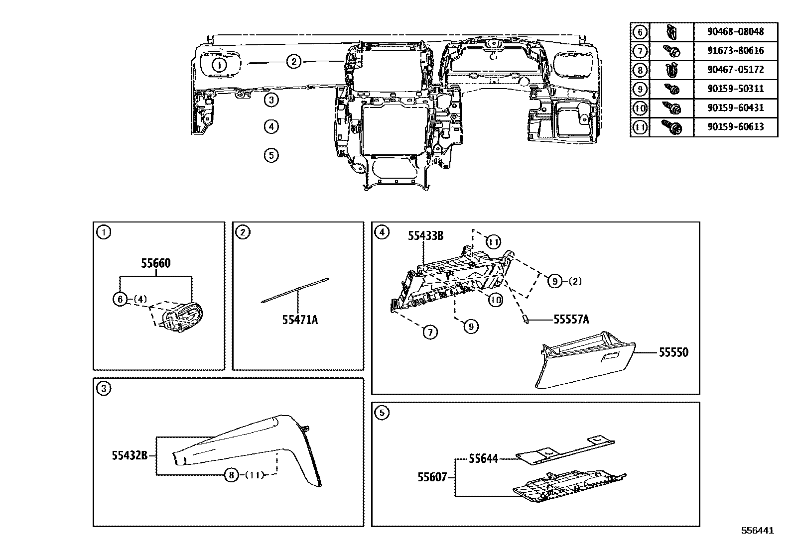 Toyota YARIS 仪表板和手套箱 EPC diagram — 556441