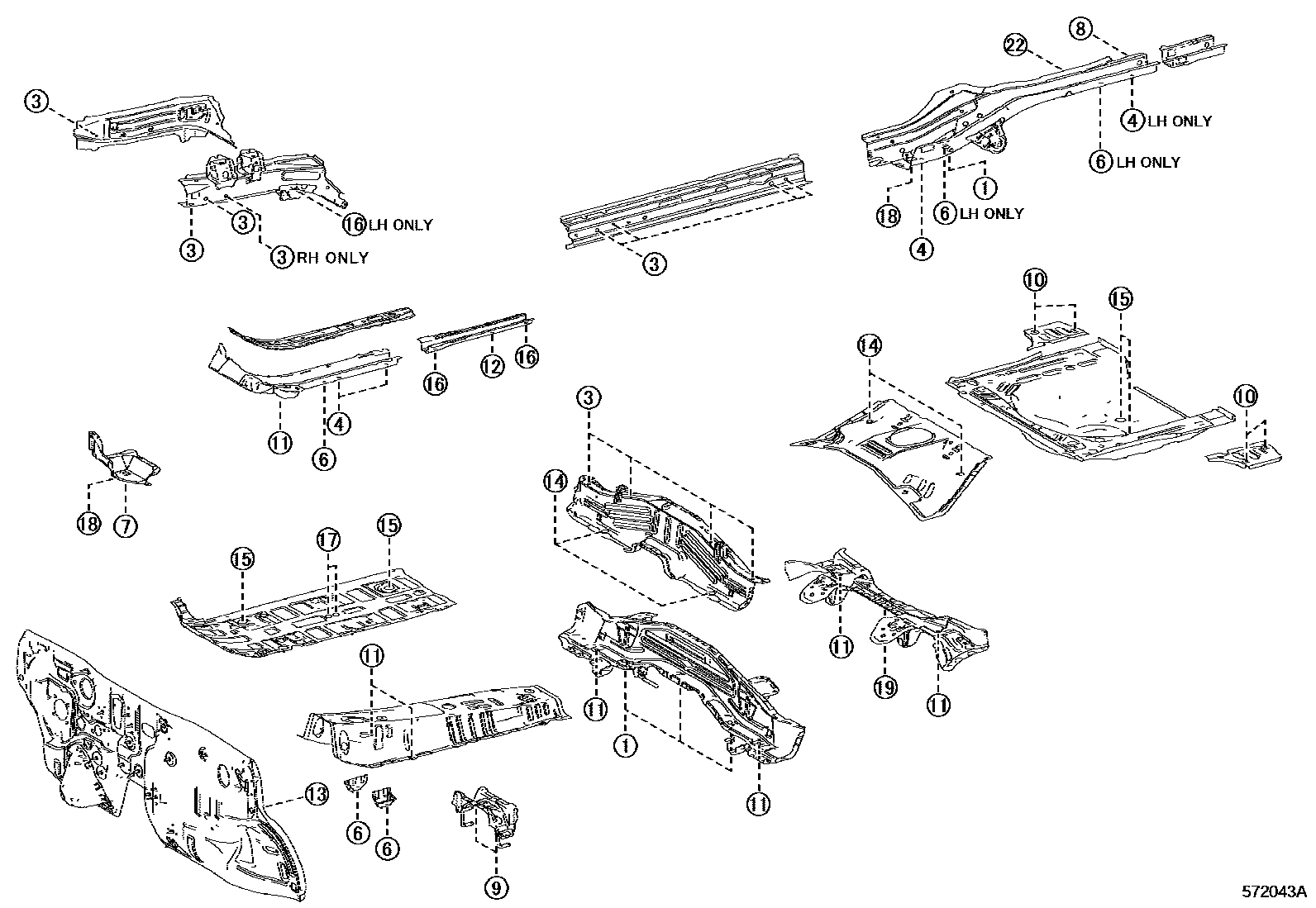 Toyota YARIS hole plug EPC diagram — 572043A