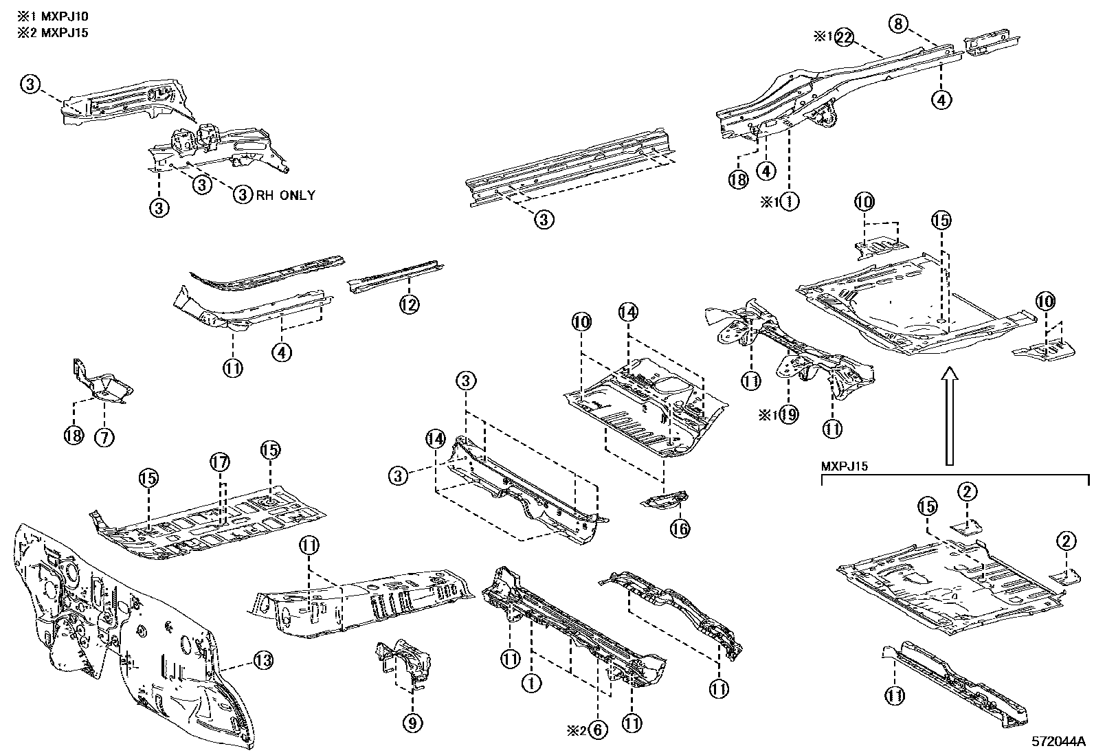 Toyota YARIS hole plug EPC diagram — 572044A