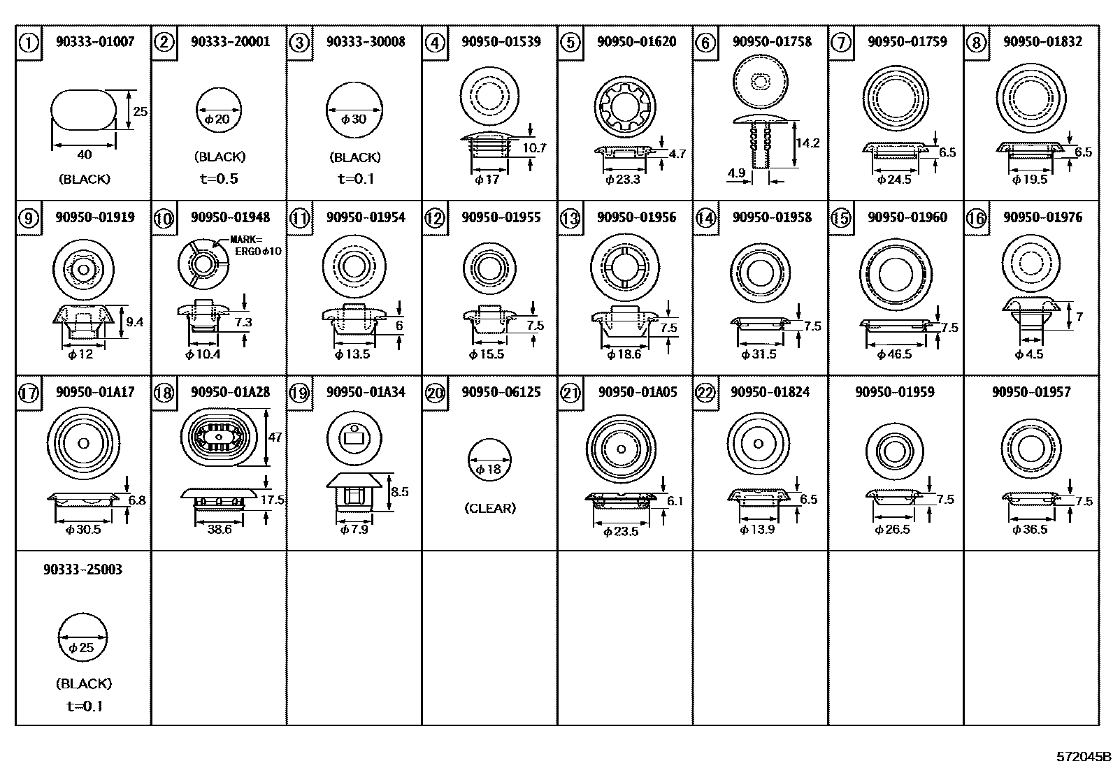Toyota YARIS hole plug EPC diagram — 572045B