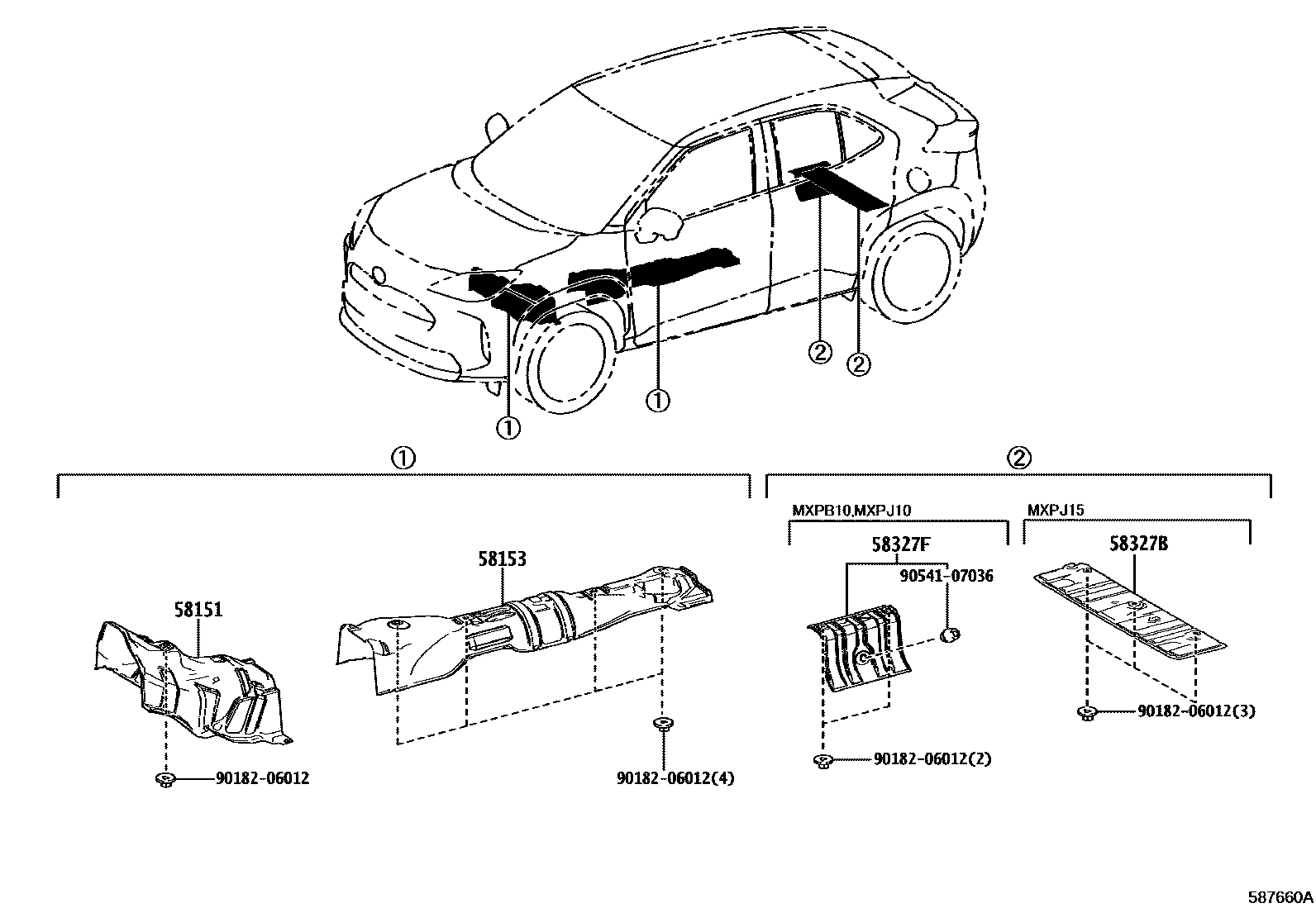 Toyota YARIS 地板隔热垫 EPC diagram — 587660A