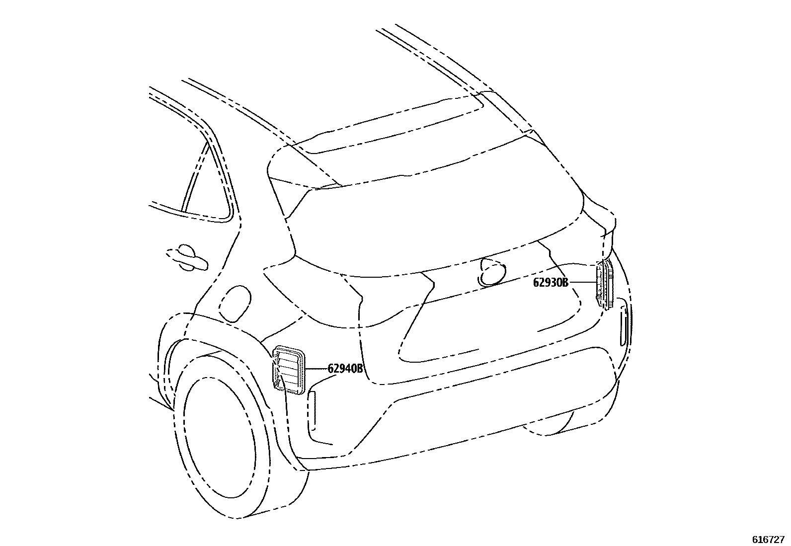 Toyota YARIS 车侧通风装置 EPC diagram — 616727
