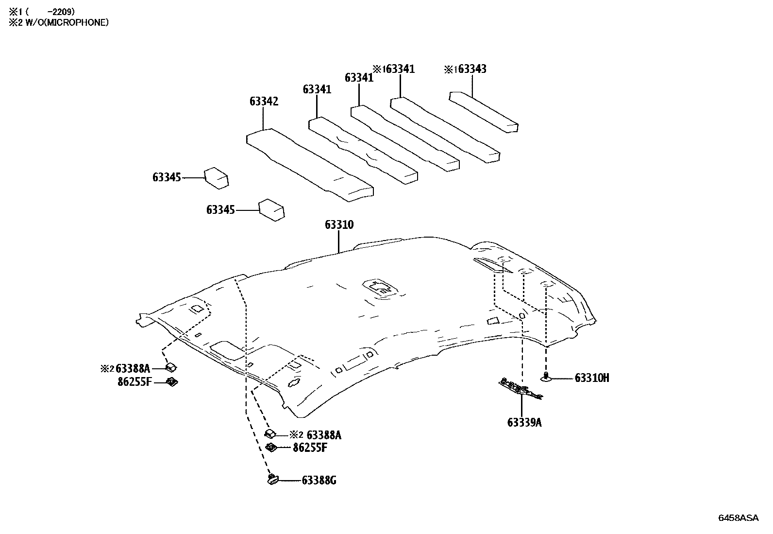Toyota YARIS 车顶内衬和消声垫 EPC diagram — 6458ASA