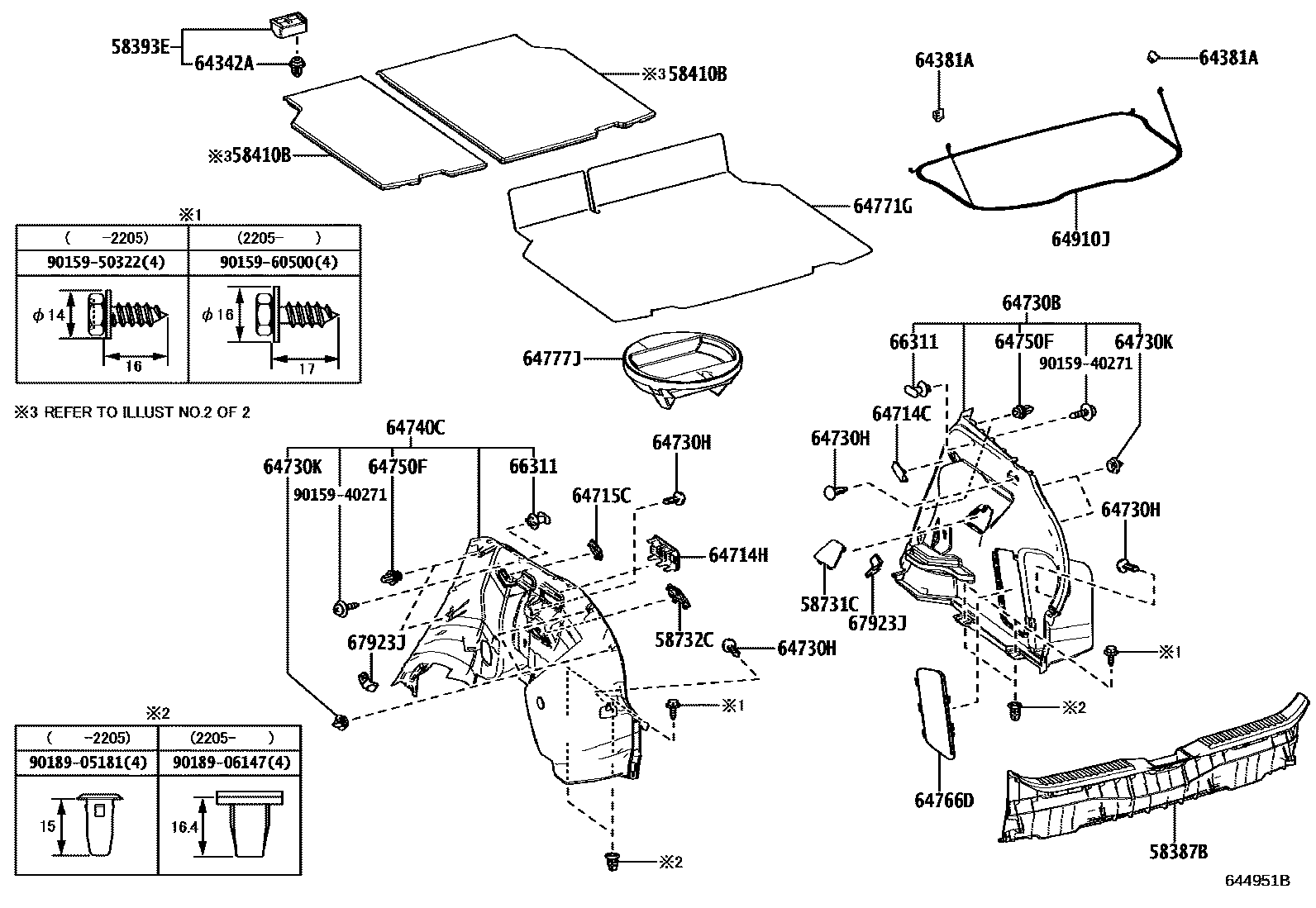 Toyota YARIS 底板和底板装饰罩 EPC diagram — 644951B