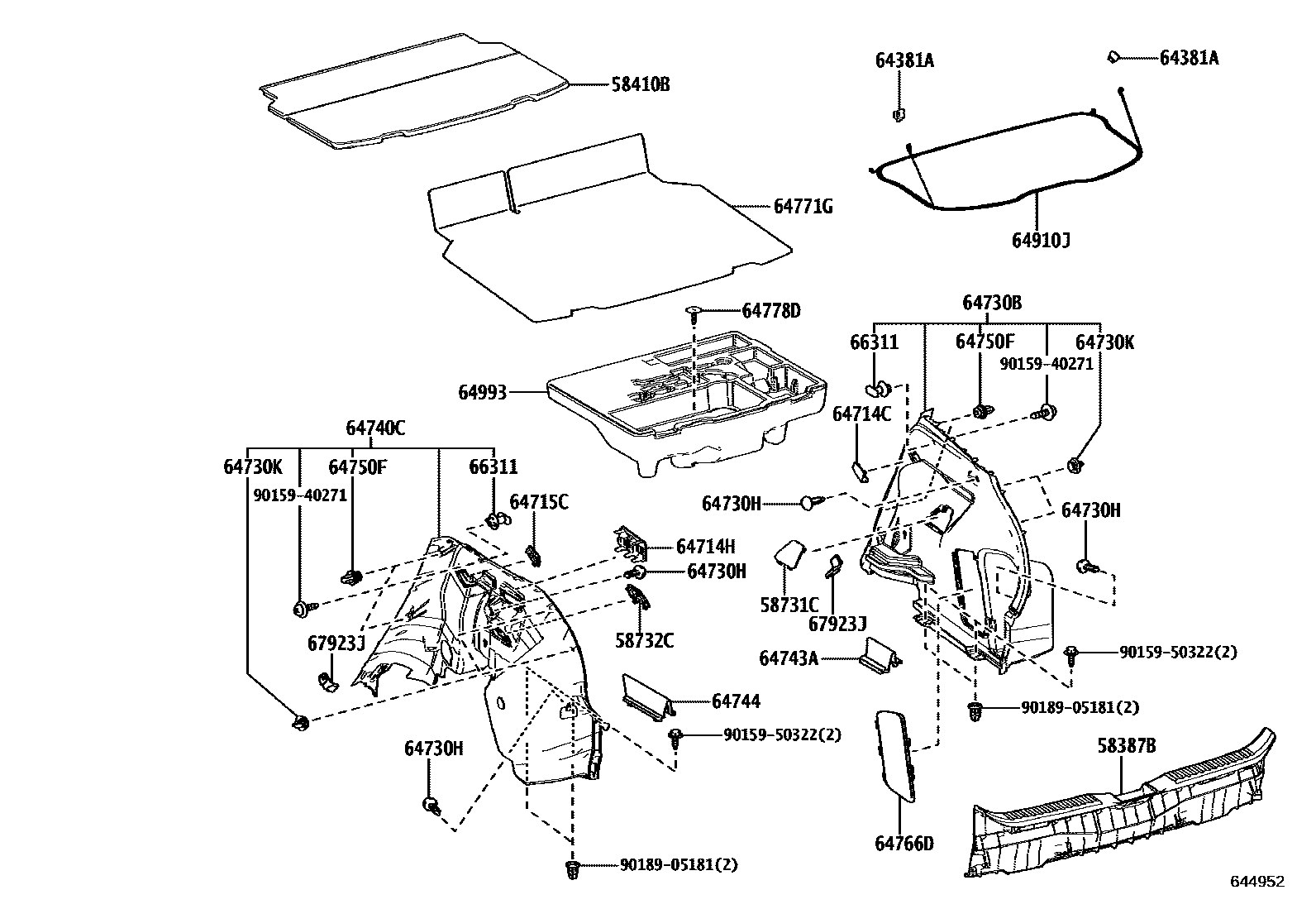 Toyota YARIS 底板和底板装饰罩 EPC diagram — 644952