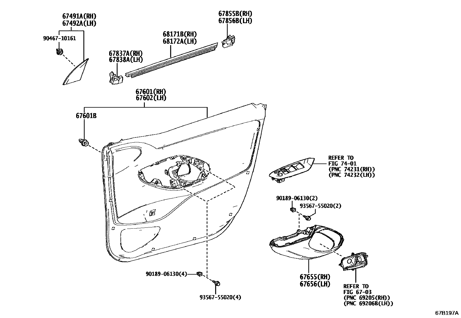 Toyota YARIS 前门板和前门玻璃 EPC diagram — 67B197A