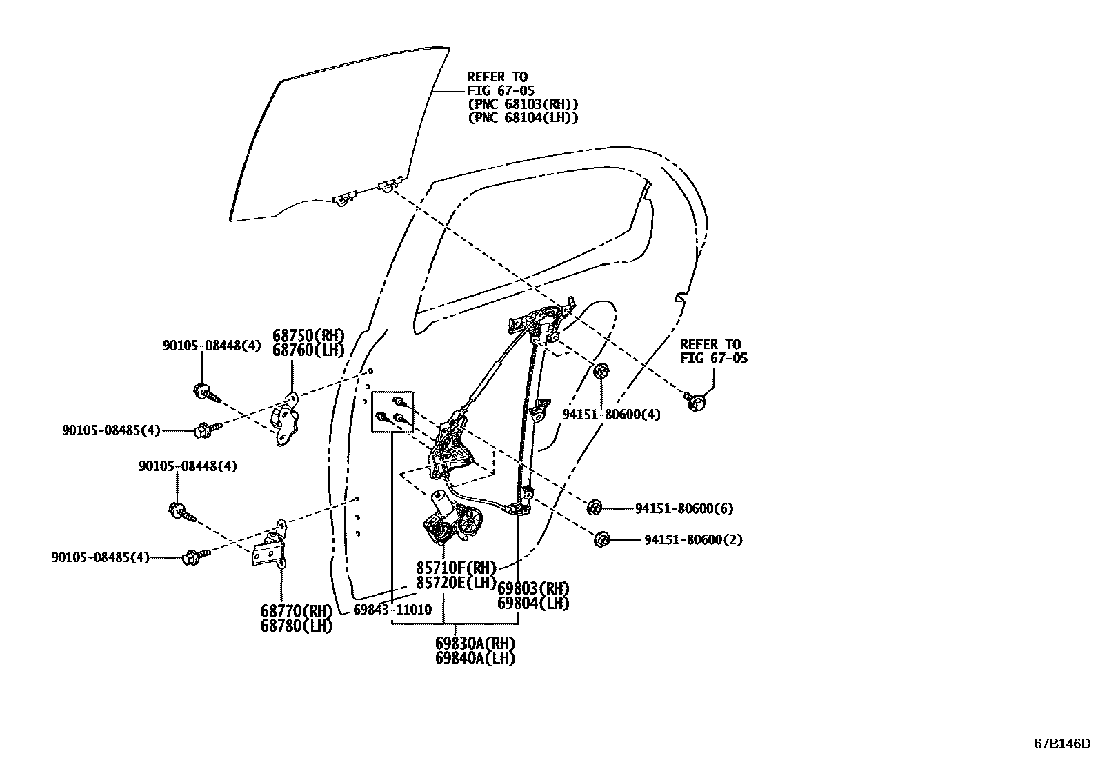 Toyota YARIS 后门车窗升降器和合页 EPC diagram — 67B146D