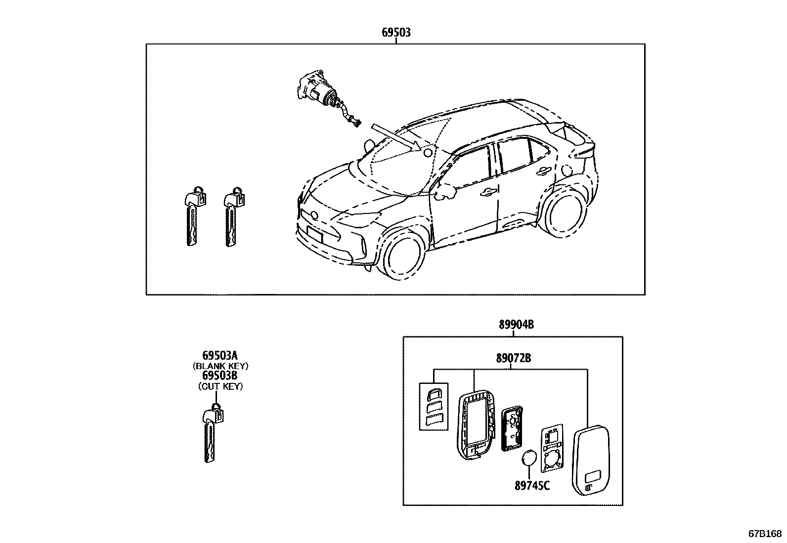 Toyota YARIS 锁芯组件 EPC diagram — 67B168