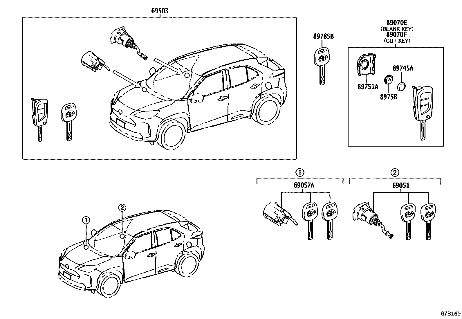 Toyota YARIS 锁芯组件 EPC diagram — 67B169