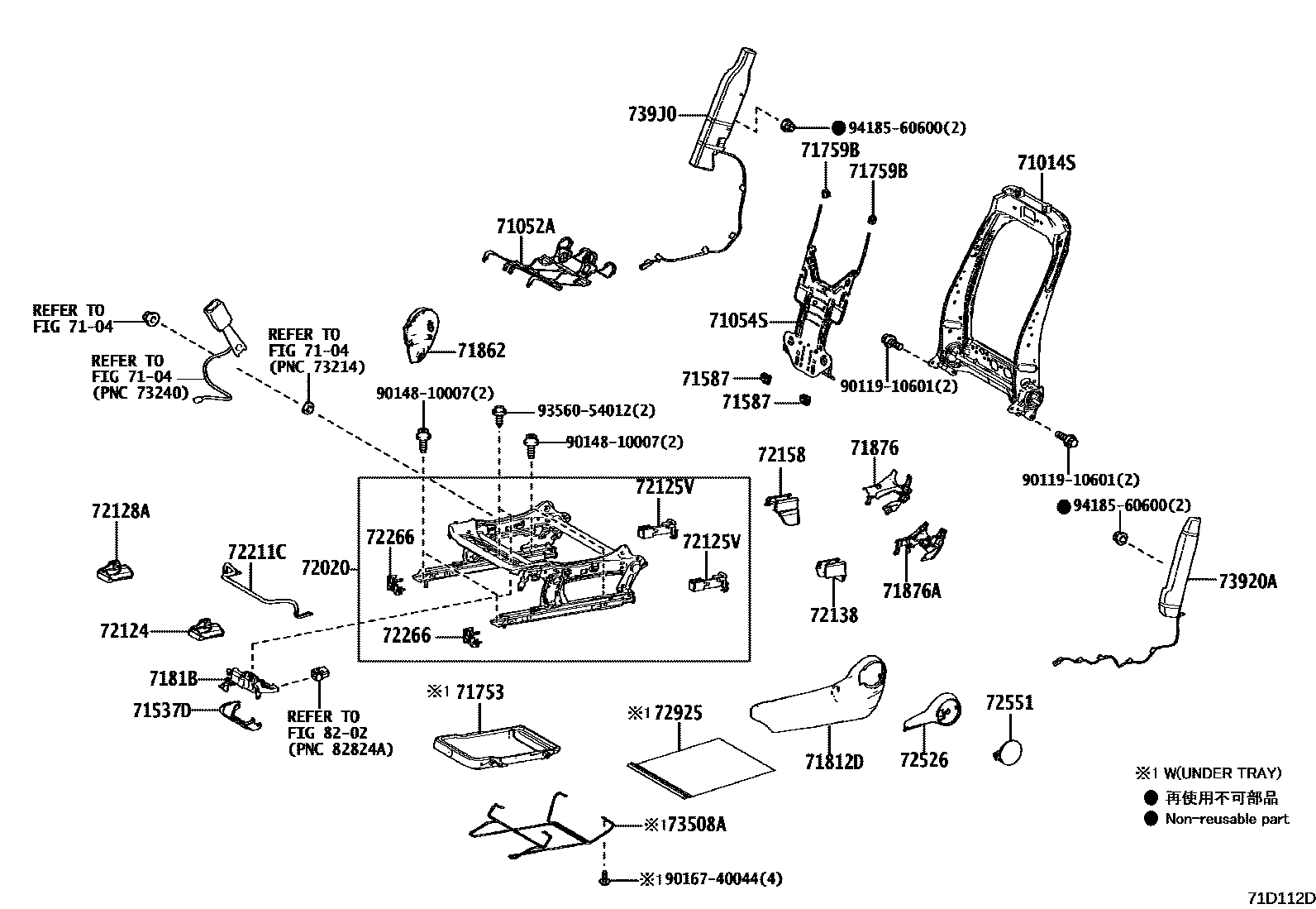 Toyota YARIS 前排座椅和座椅滑轨 EPC diagram — 71D112D