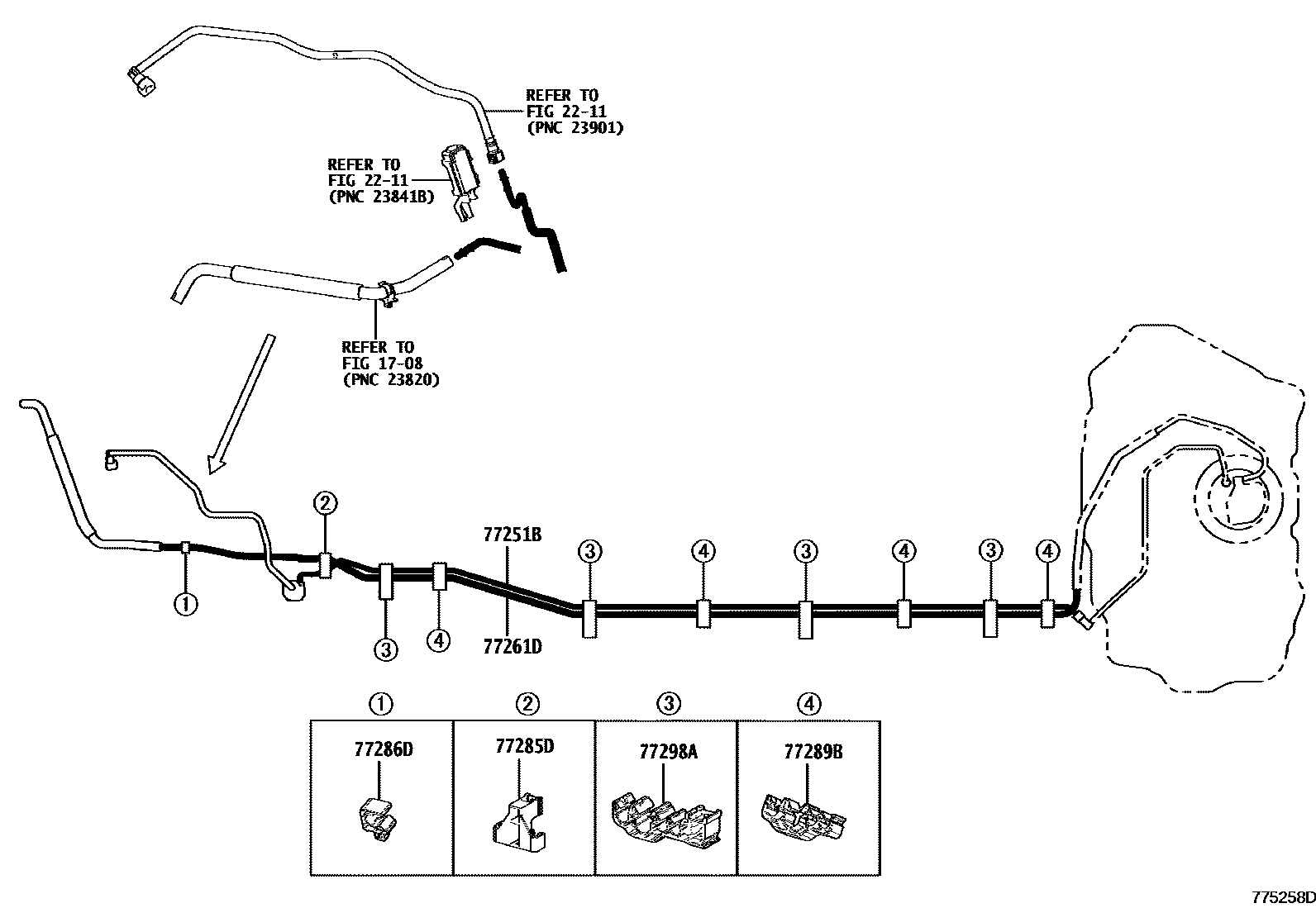 Toyota YARIS 燃油箱和燃油管 EPC diagram — 775258D