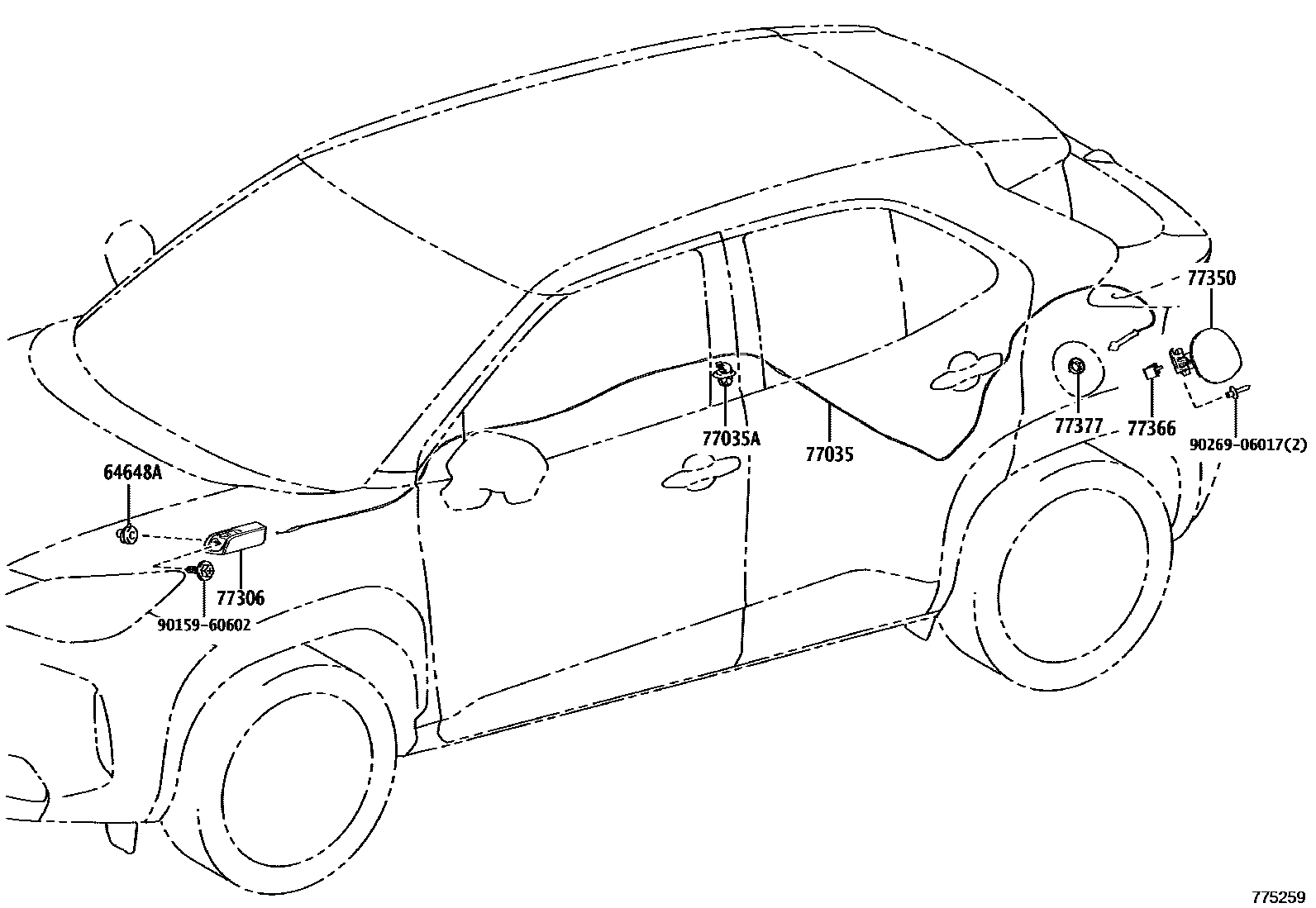 Toyota YARIS 燃油箱和燃油管 EPC diagram — 775259