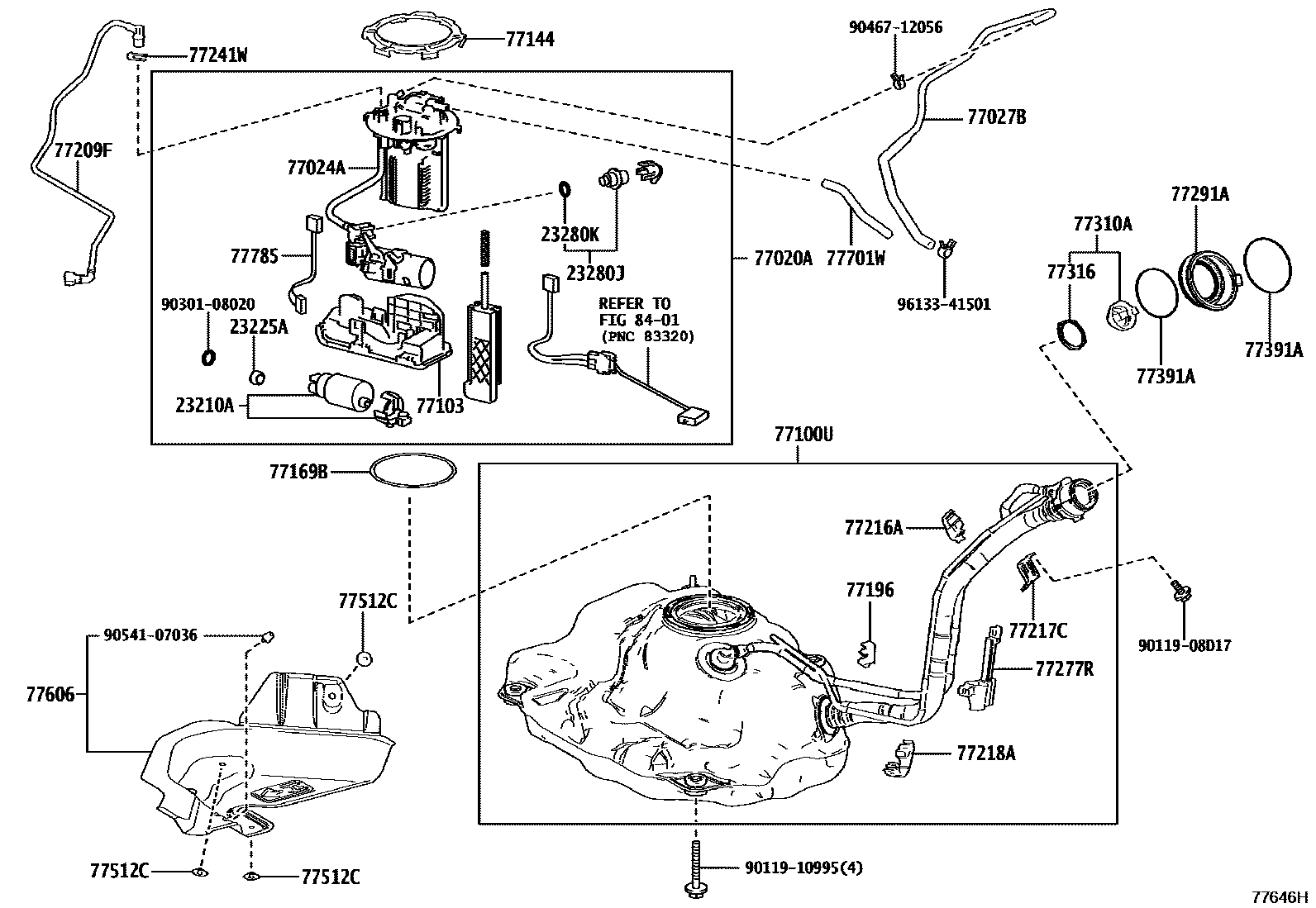 Toyota YARIS 燃油箱和燃油管 EPC diagram — 77646H