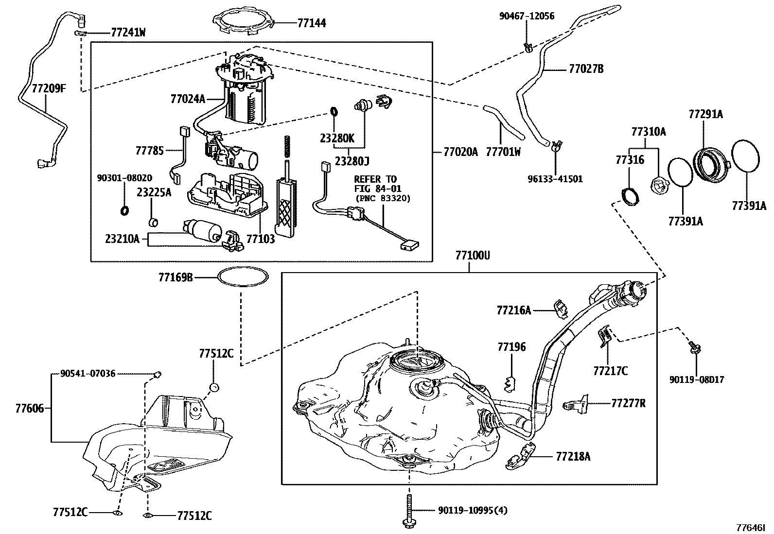 Toyota YARIS 燃油箱和燃油管 EPC diagram — 77646I