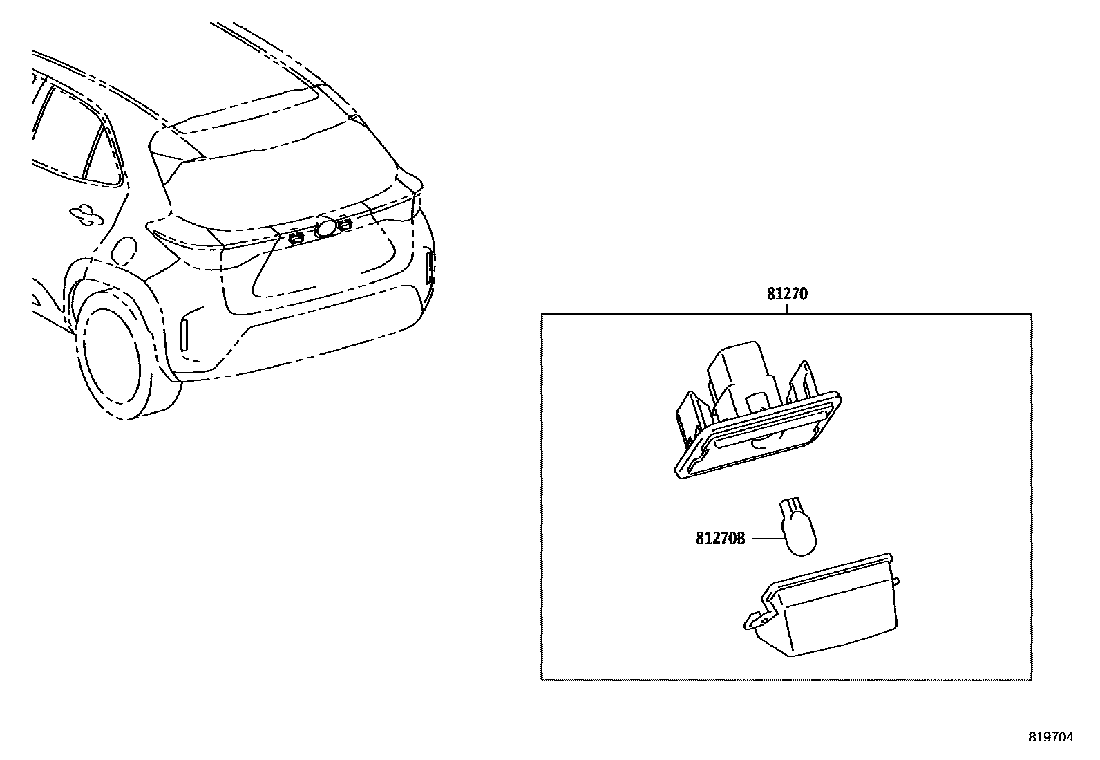 Toyota YARIS 后牌照灯 EPC diagram — 819704