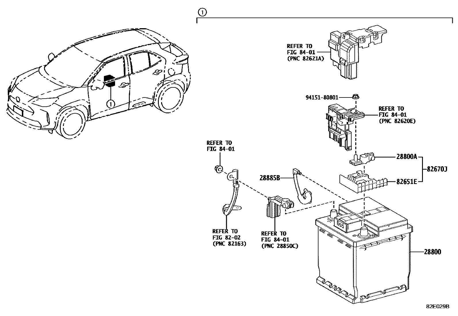 Toyota YARIS 蓄电池和蓄电池电缆 EPC diagram — 82E029B
