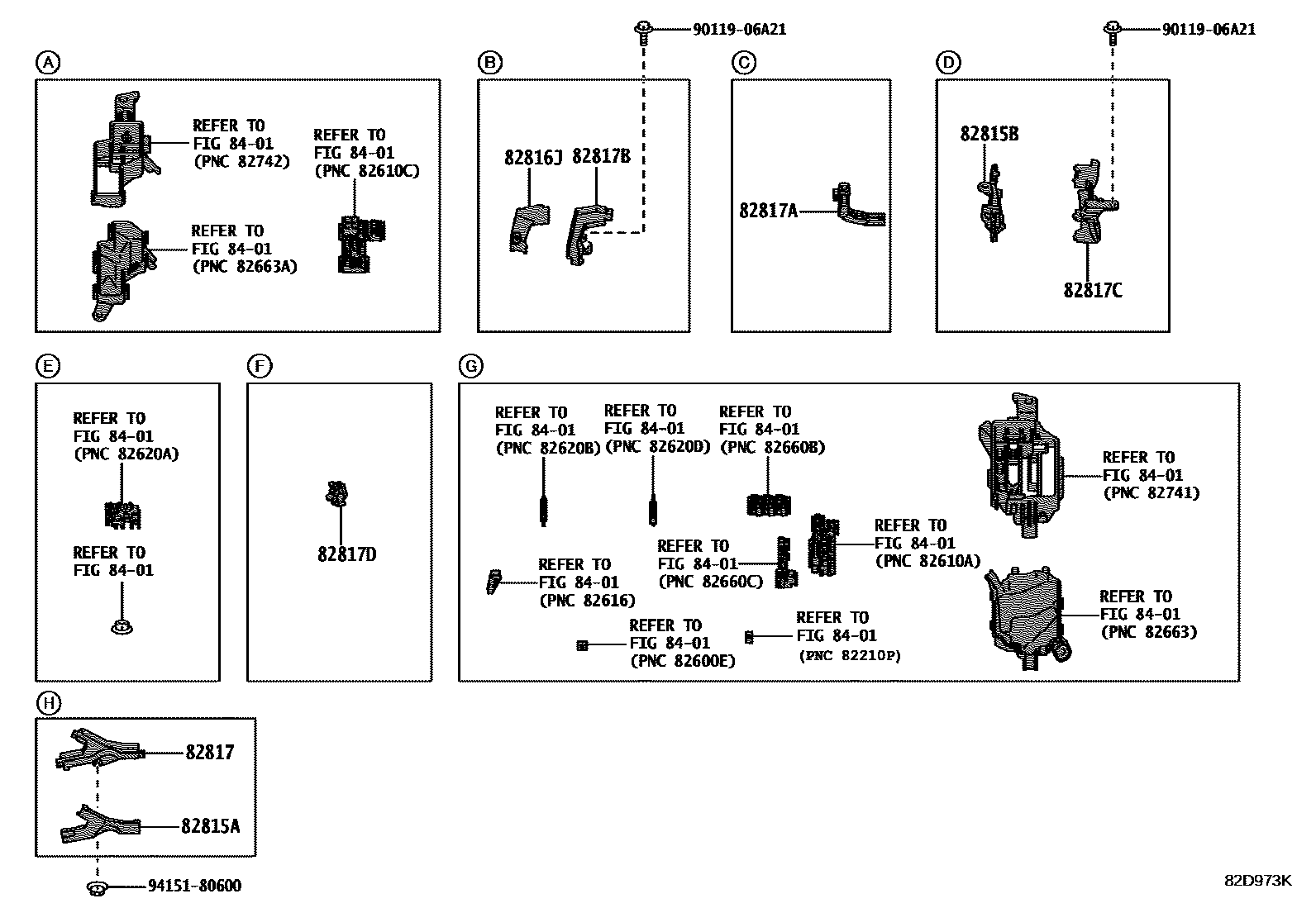 Toyota YARIS 线束和卡夹 EPC diagram — 82D973K