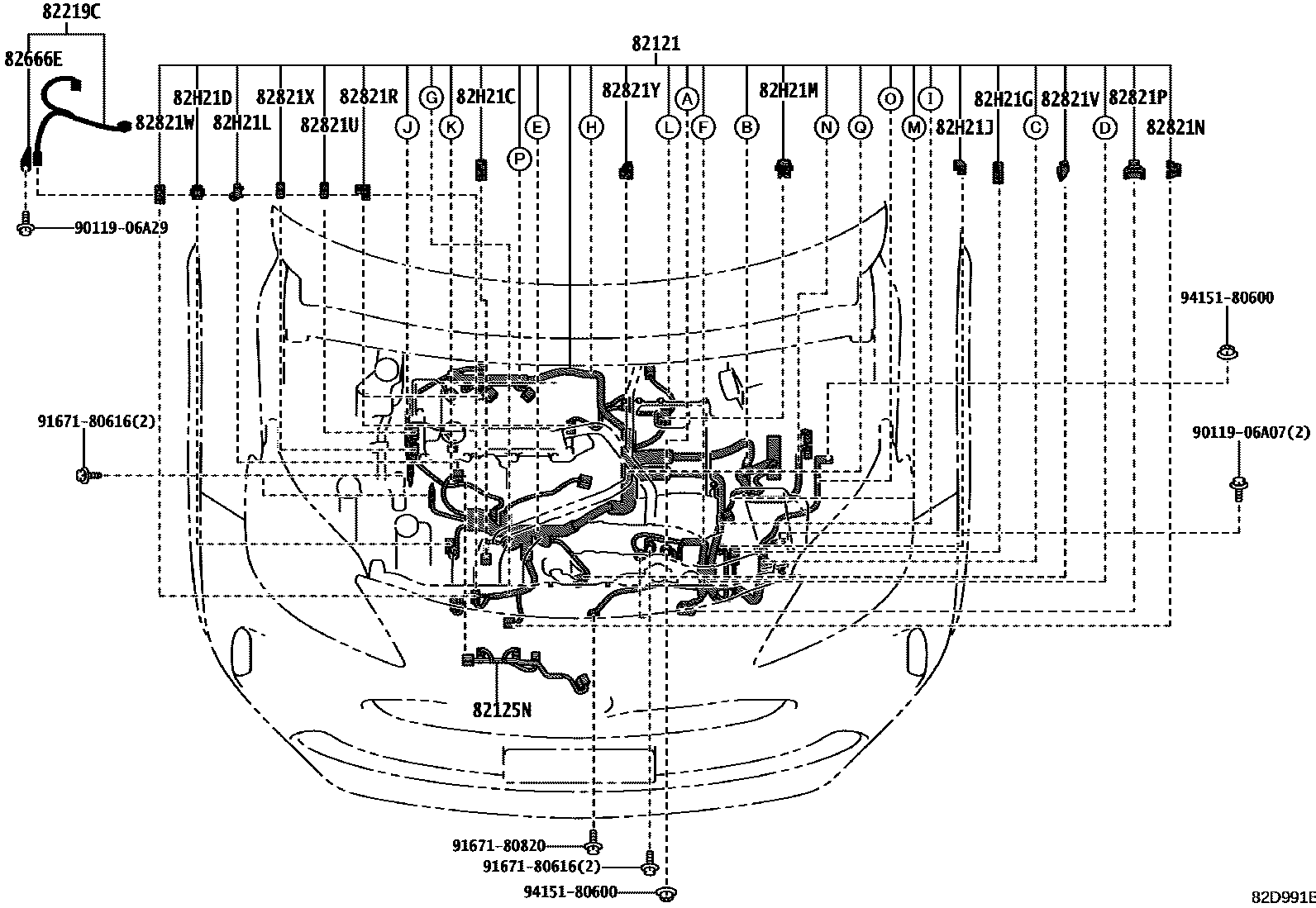 Toyota YARIS 线束和卡夹 EPC diagram — 82D991B