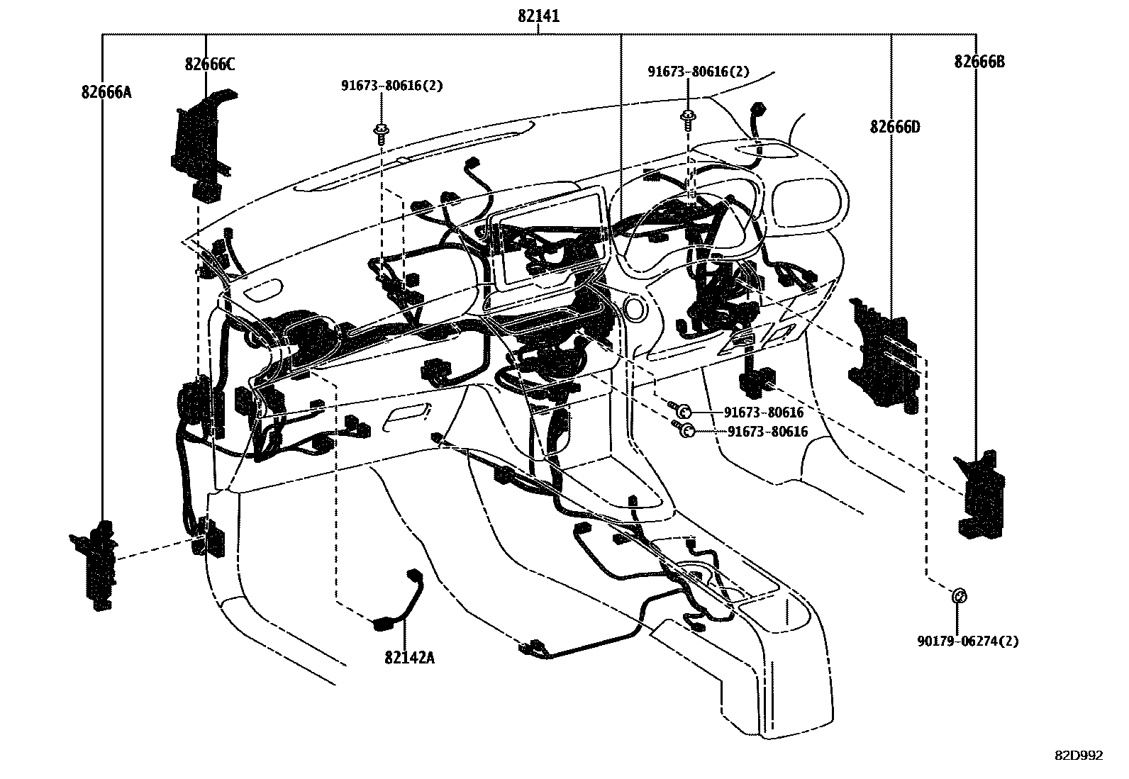Toyota YARIS 线束和卡夹 EPC diagram — 82D992