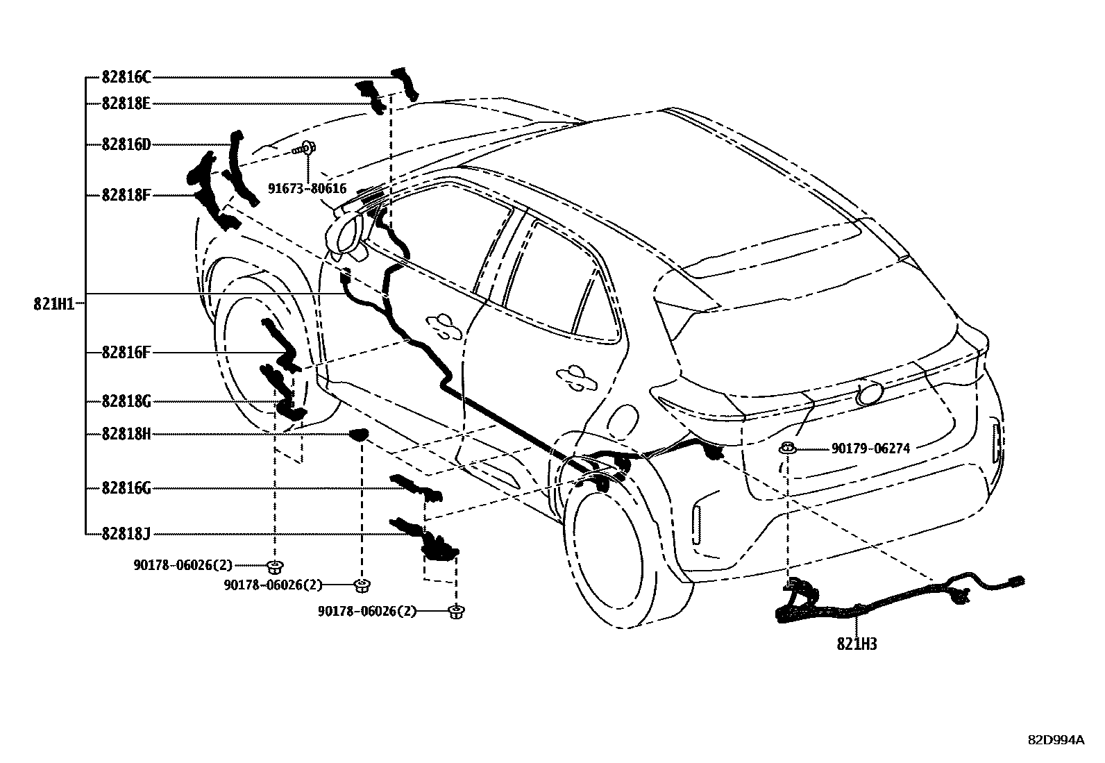Toyota YARIS 线束和卡夹 EPC diagram — 82D994A
